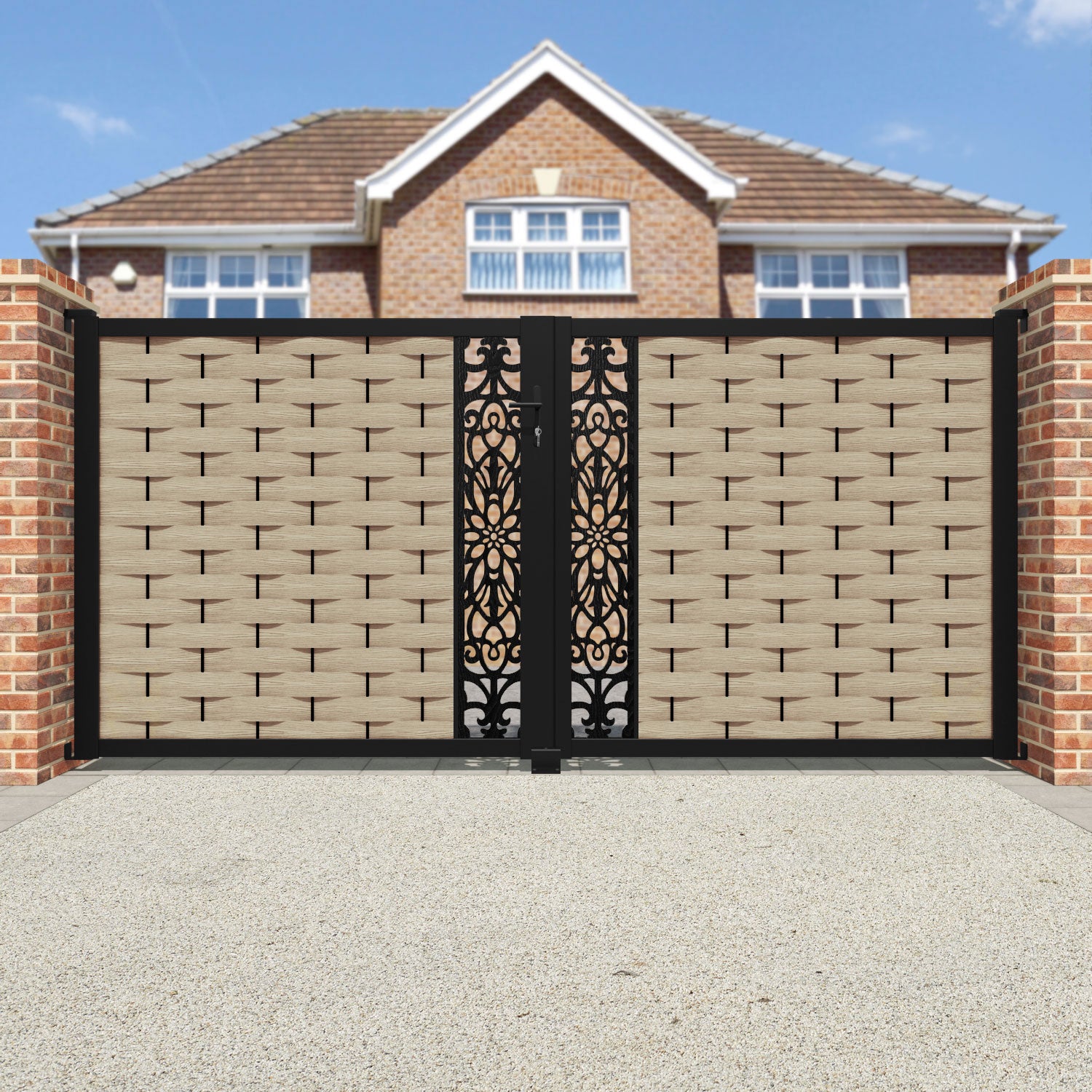 Ripple Windsor Straight Top Driveway Gate - Light Oak - Middle Screen