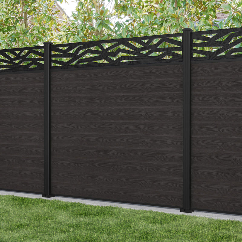Classic Zenith Fence Panel - Dark Oak - with our aluminium posts