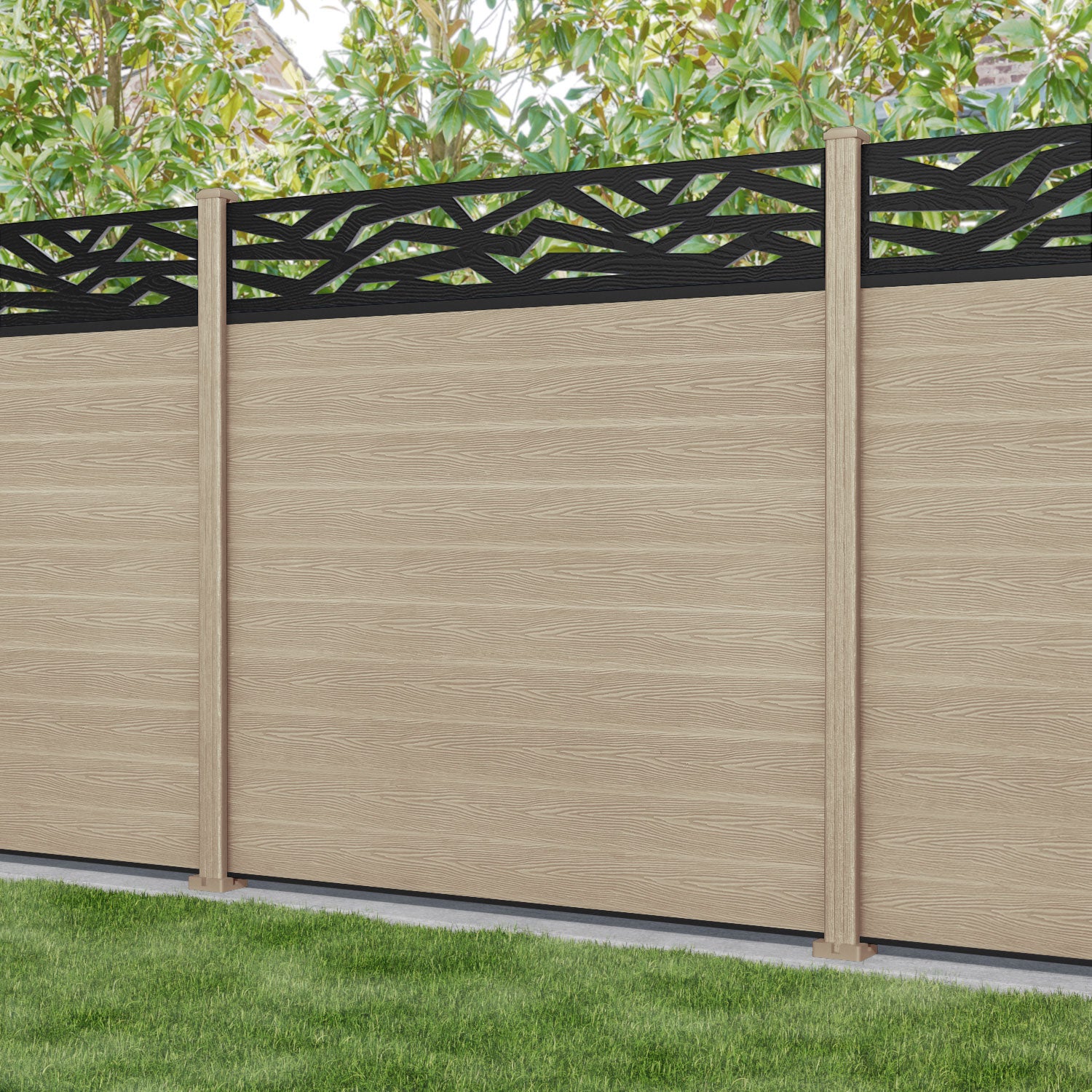 Classic Zenith Fence Panel - Light Oak - with our composite posts