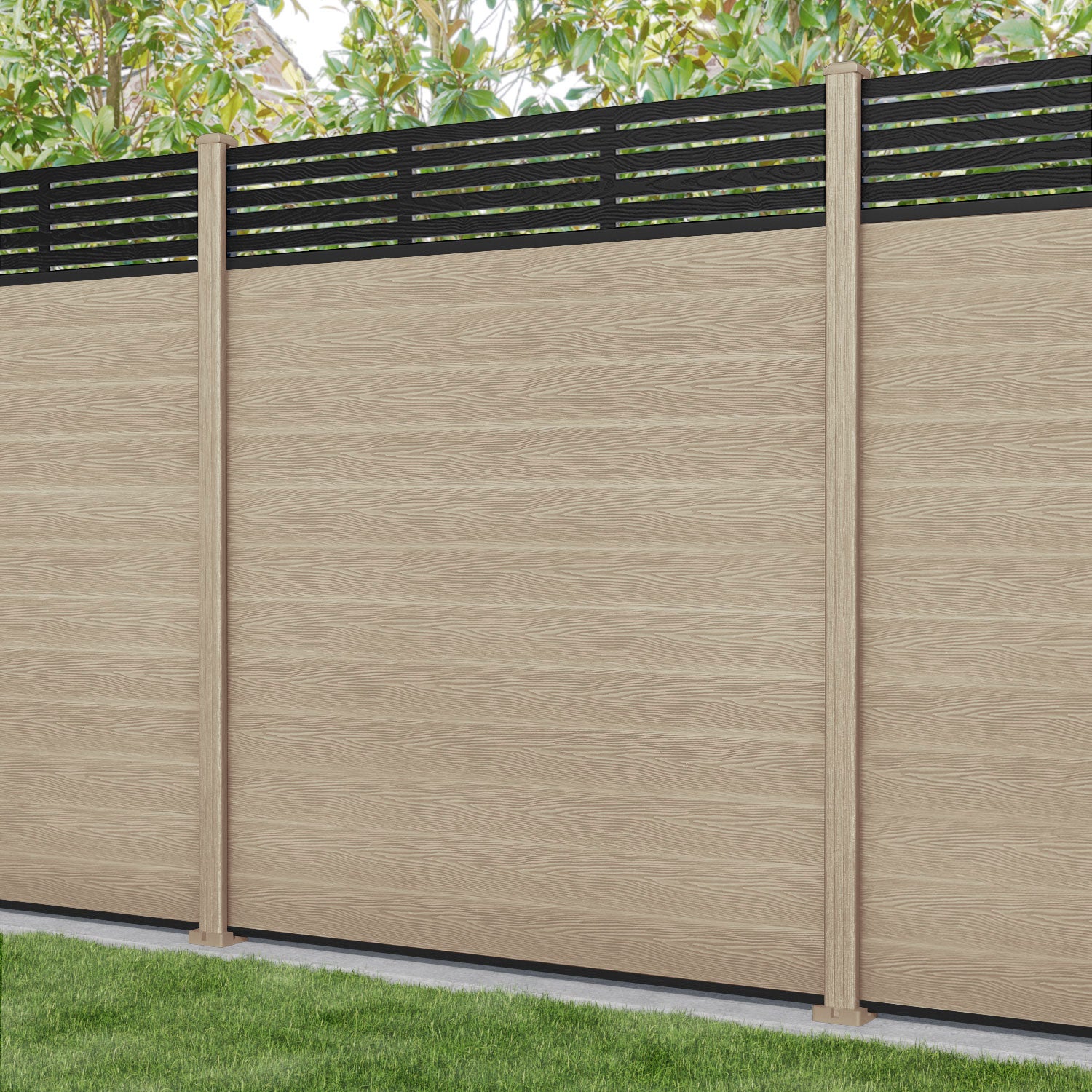 Classic Aspen Fence Panel - Light Oak - with our composite posts