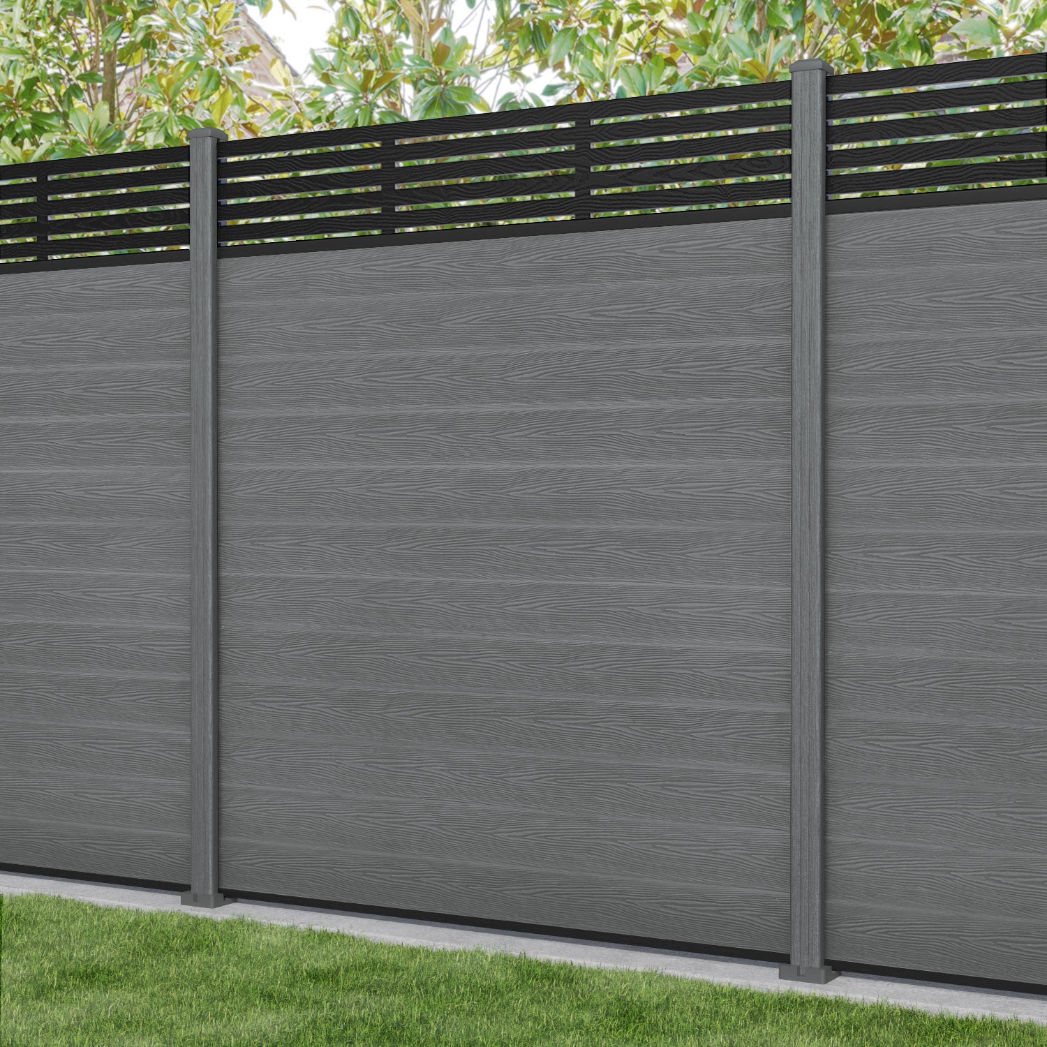 Classic Aspen Fence Panel - Mid Grey - with our composite posts