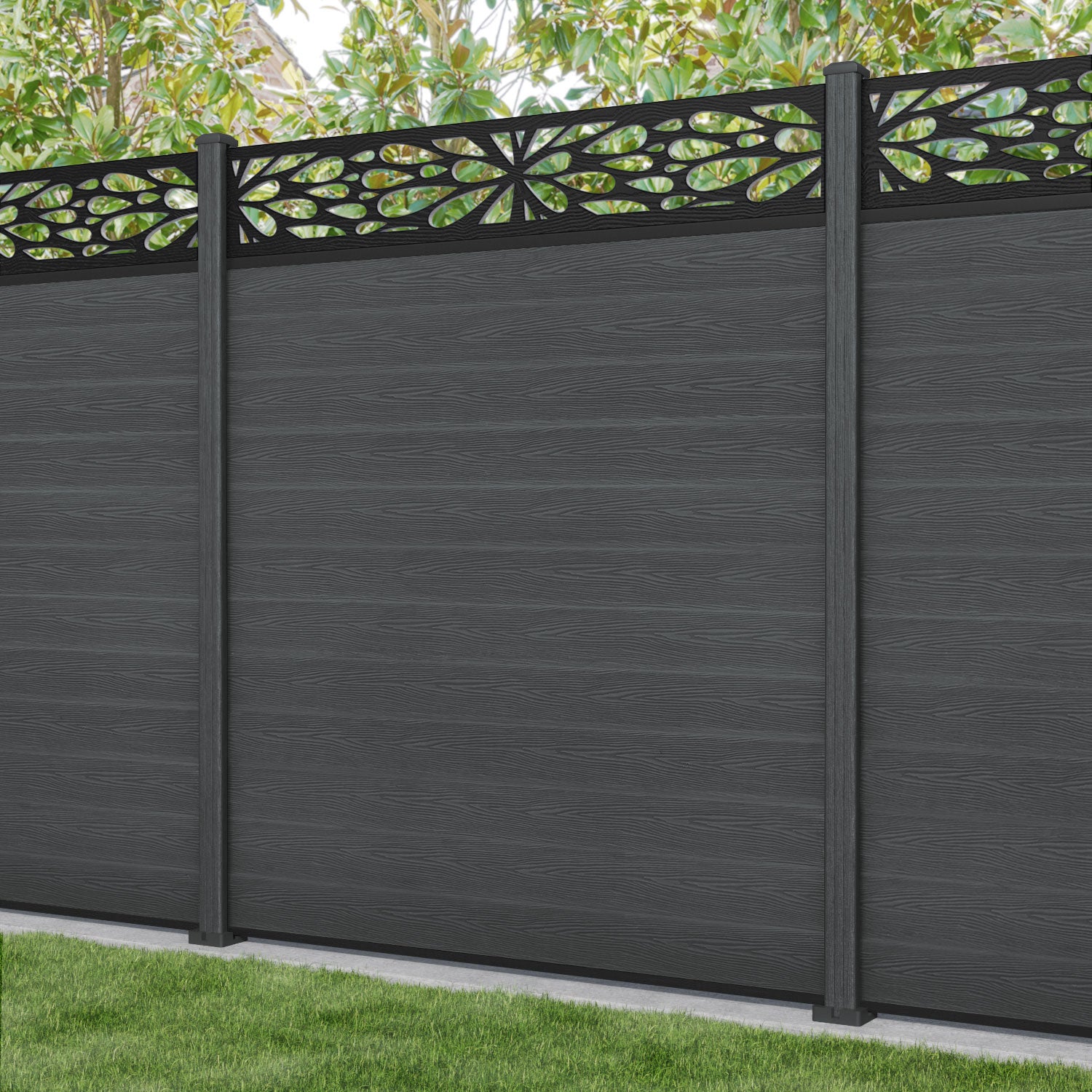 Classic Blossom Fence Panel - Dark Grey - with our composite posts