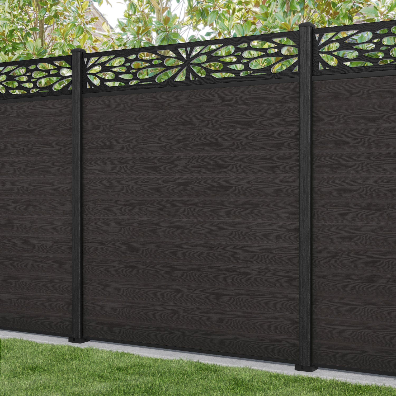Classic Blossom Fence Panel - Dark Oak - with our composite posts