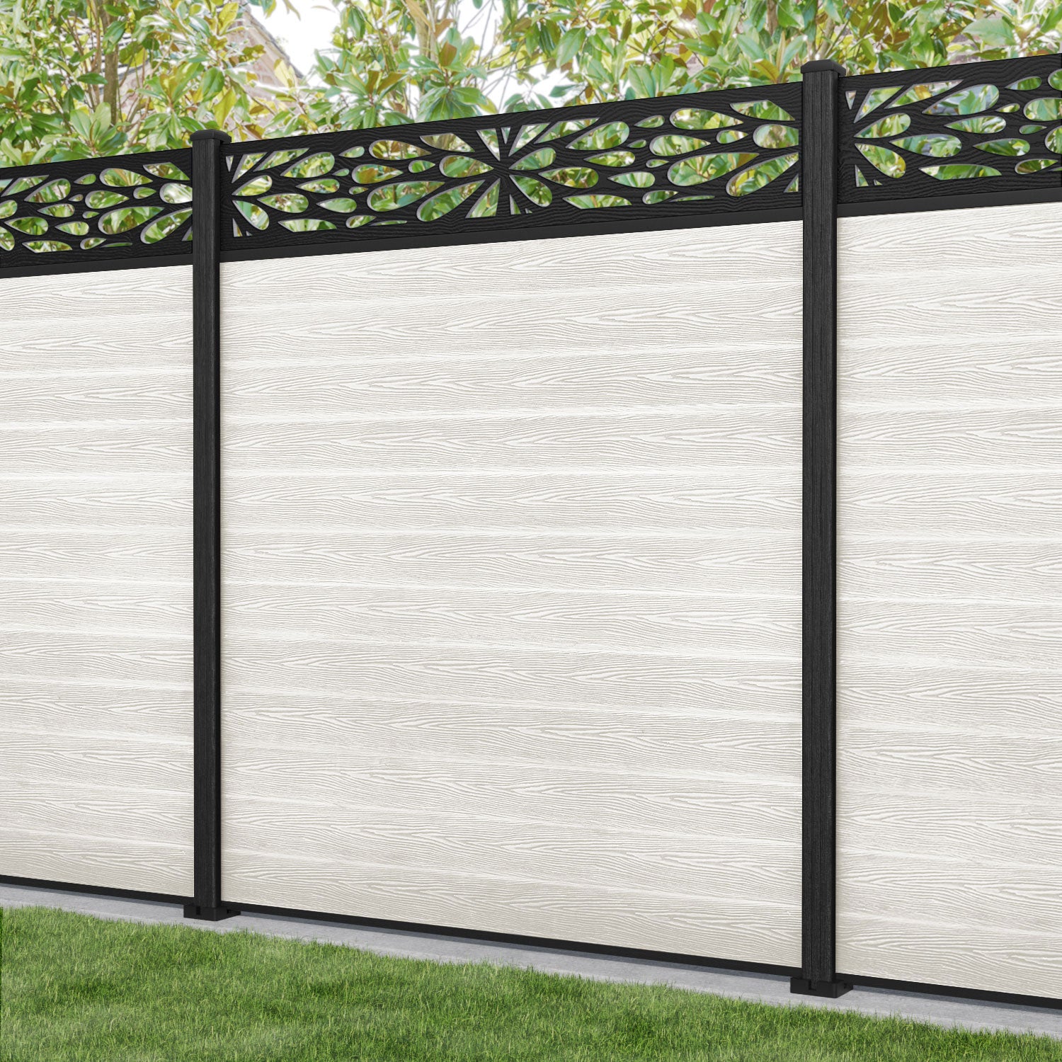 Classic Blossom Fence Panel - Light Stone - with our composite posts