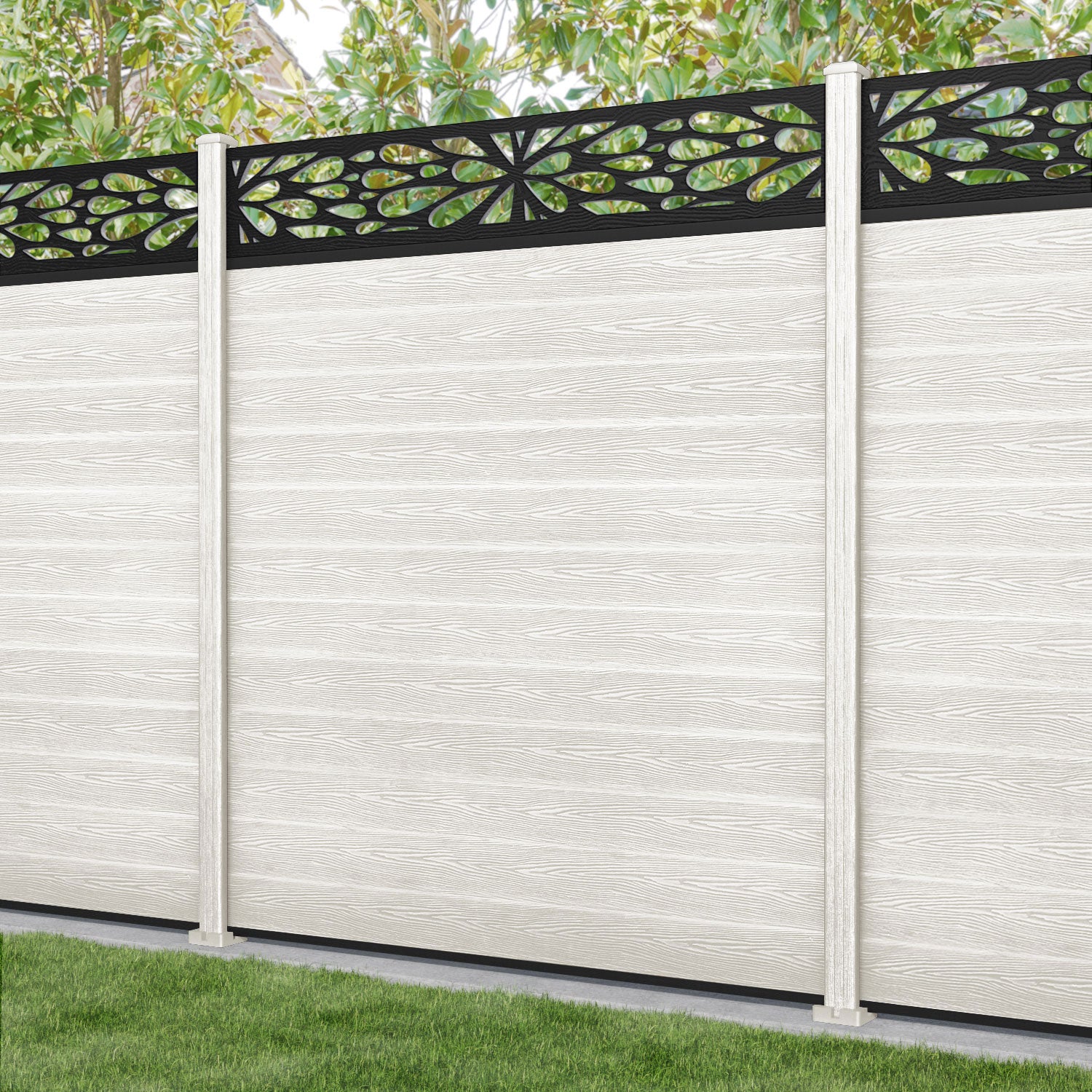 Classic Blossom Fence Panel - Light Stone - with our composite posts