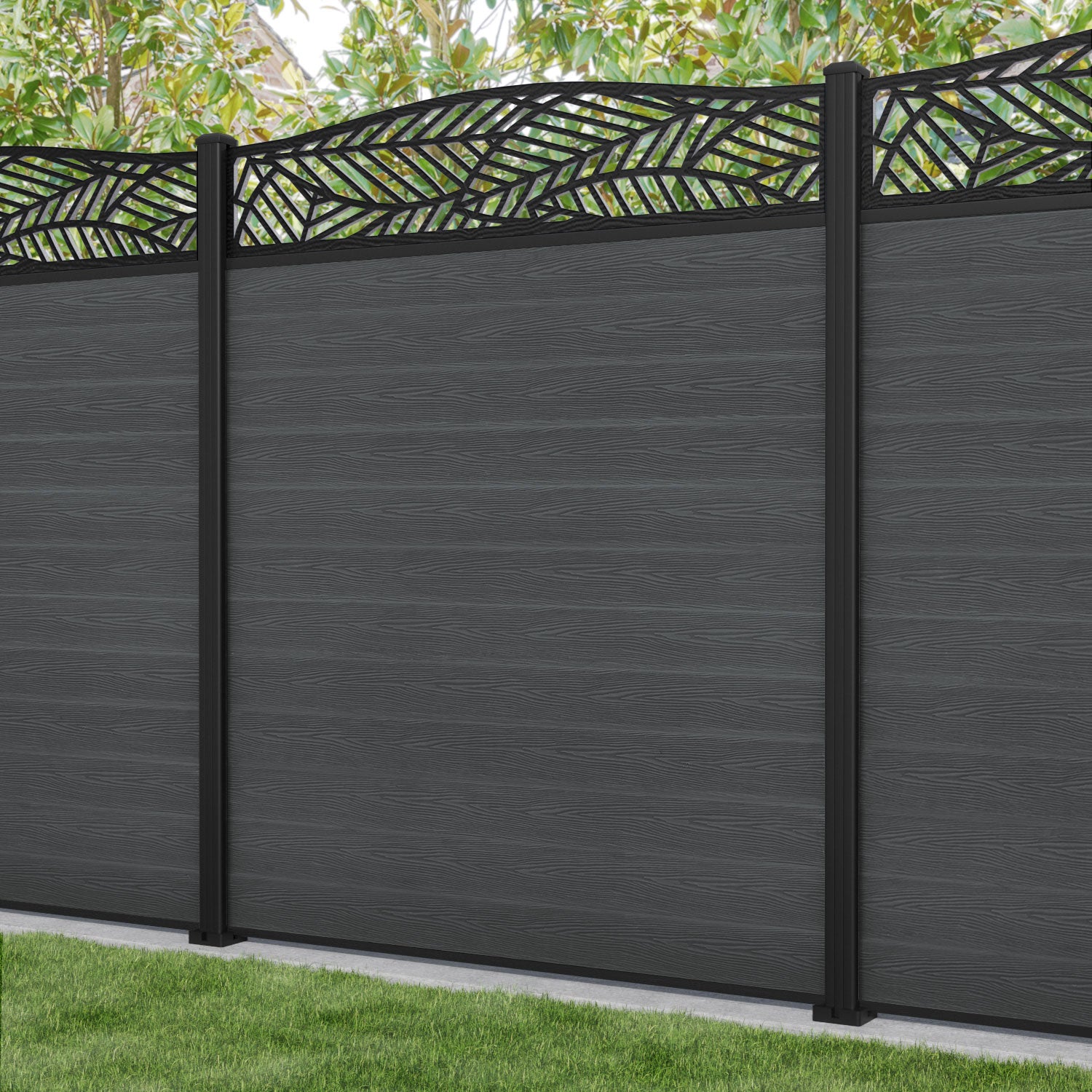 Classic Habitat Curved Top Fence Panel - Dark Grey - with our aluminium posts