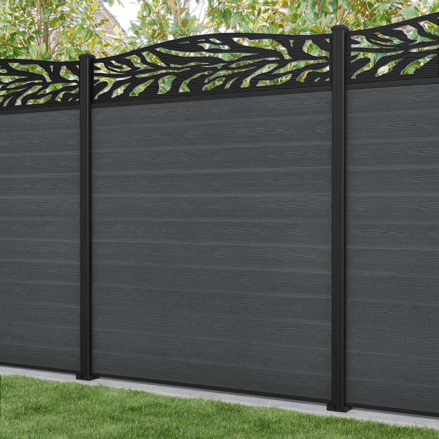 Classic Malawi Curved Top Fence Panel - Dark Grey - with our aluminium posts