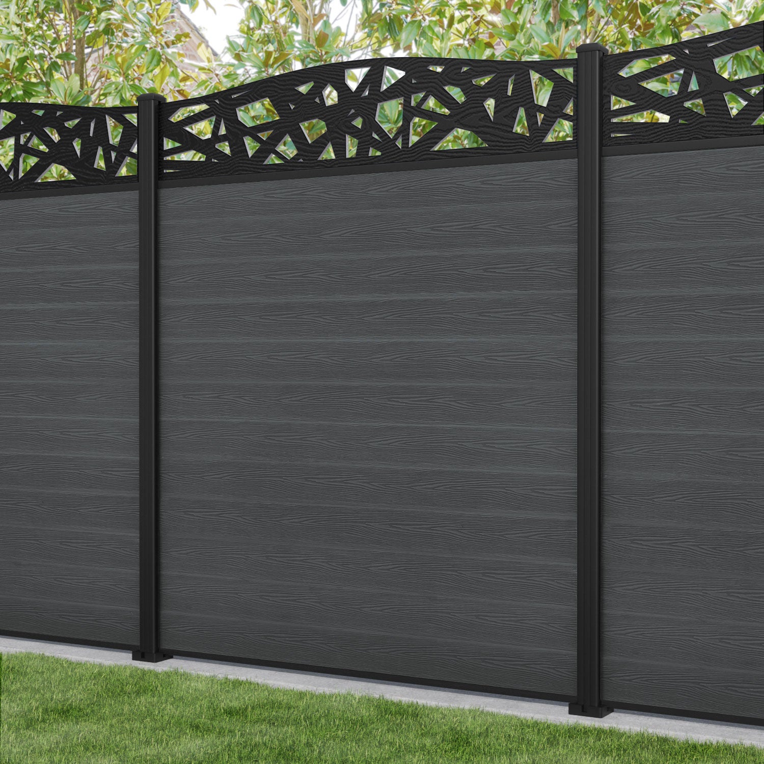 Classic Prism Curved Top Fence Panel - Dark Grey - with our aluminium posts