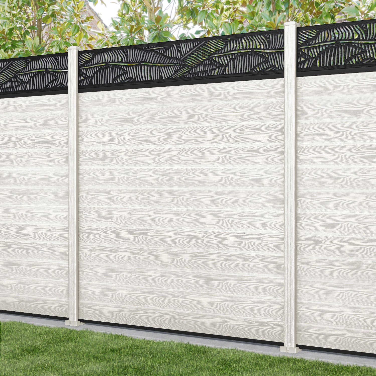 Classic Feather Fence Panel - Light Stone - with our composite posts