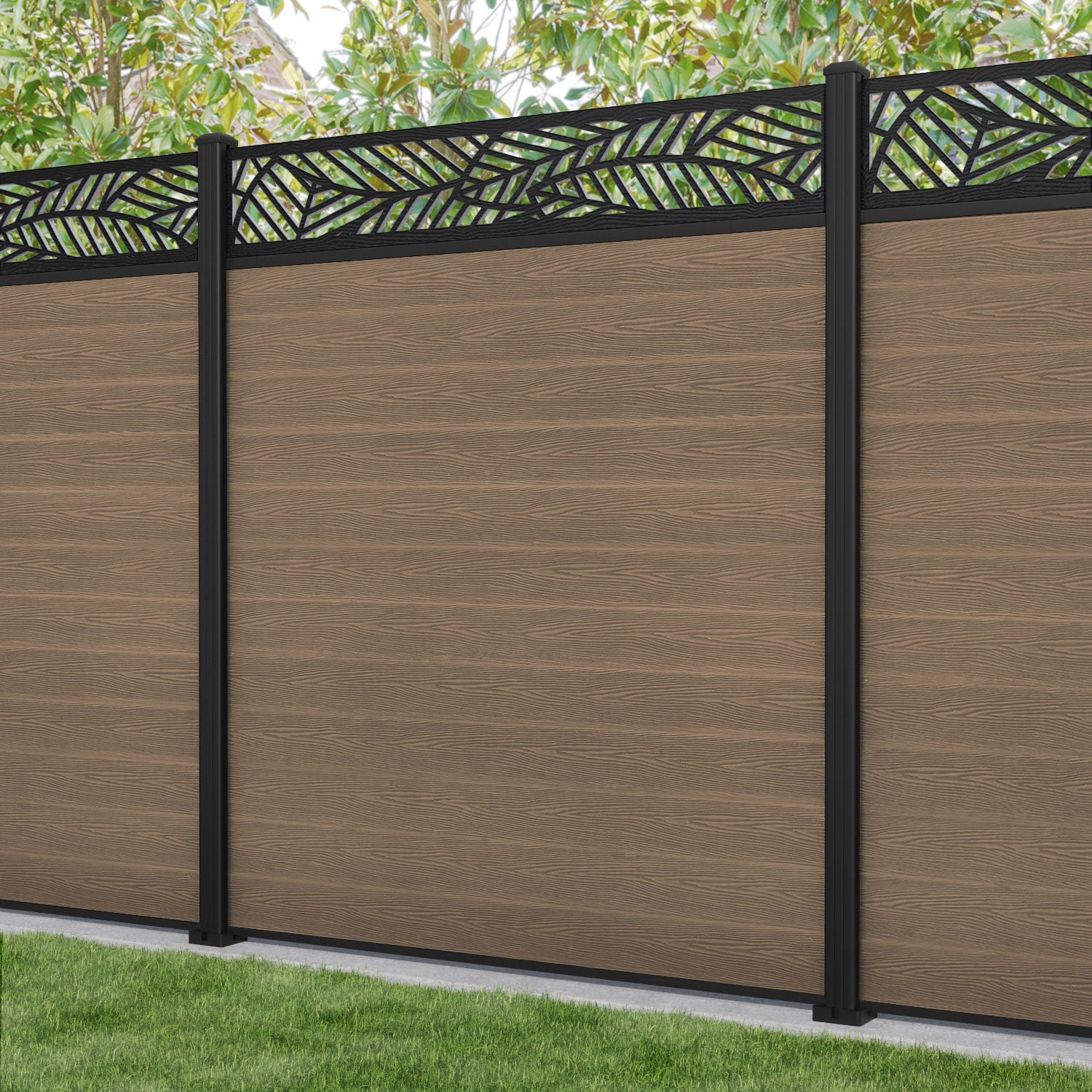 Classic Habitat Fence Panel - Teak - with our aluminium posts