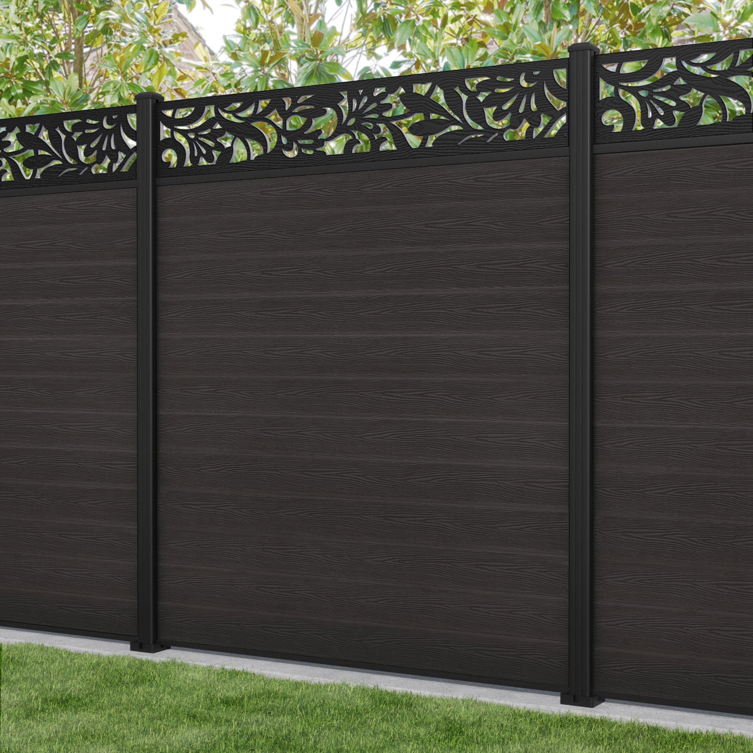 Classic Heritage Fence Panel - Dark Oak - with our aluminium posts