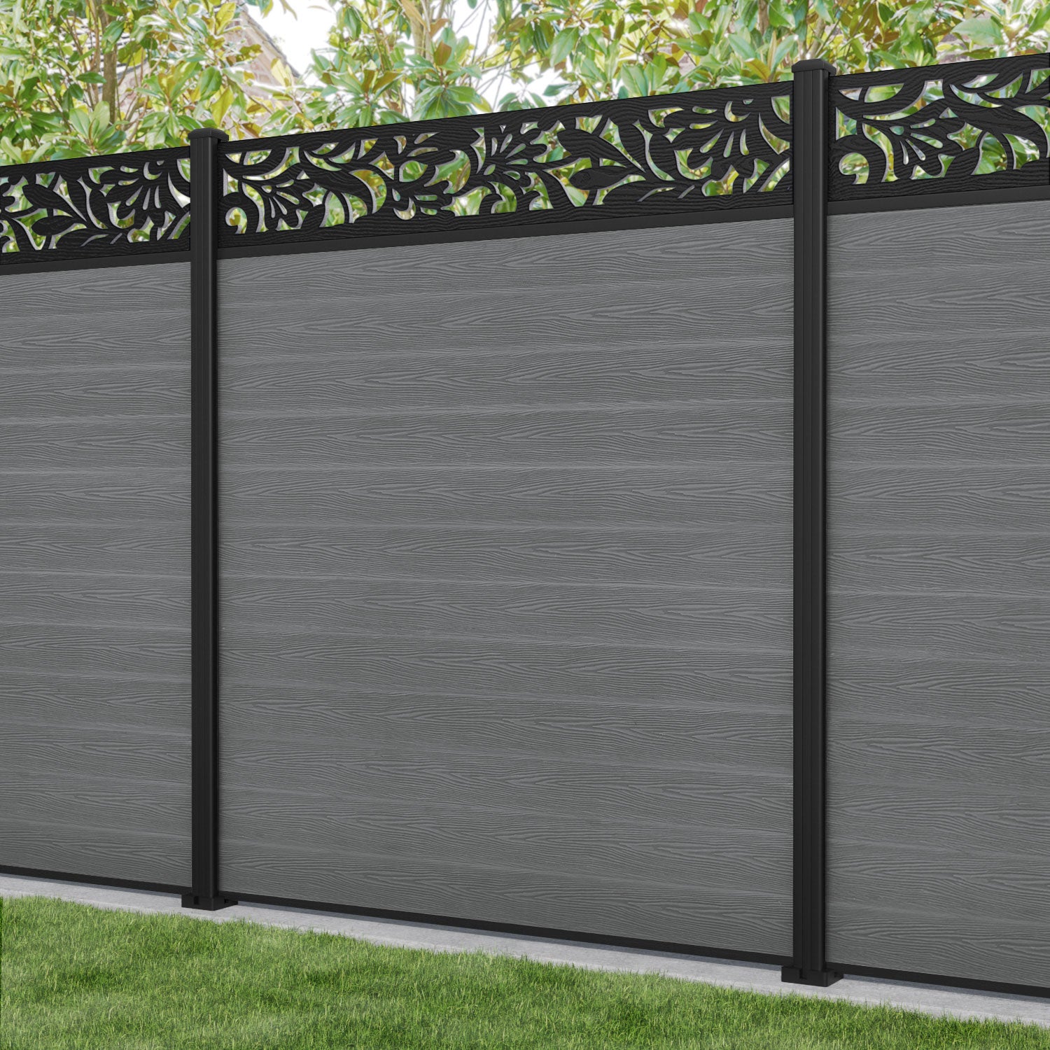 Classic Heritage Fence Panel - Mid Grey - with our aluminium posts