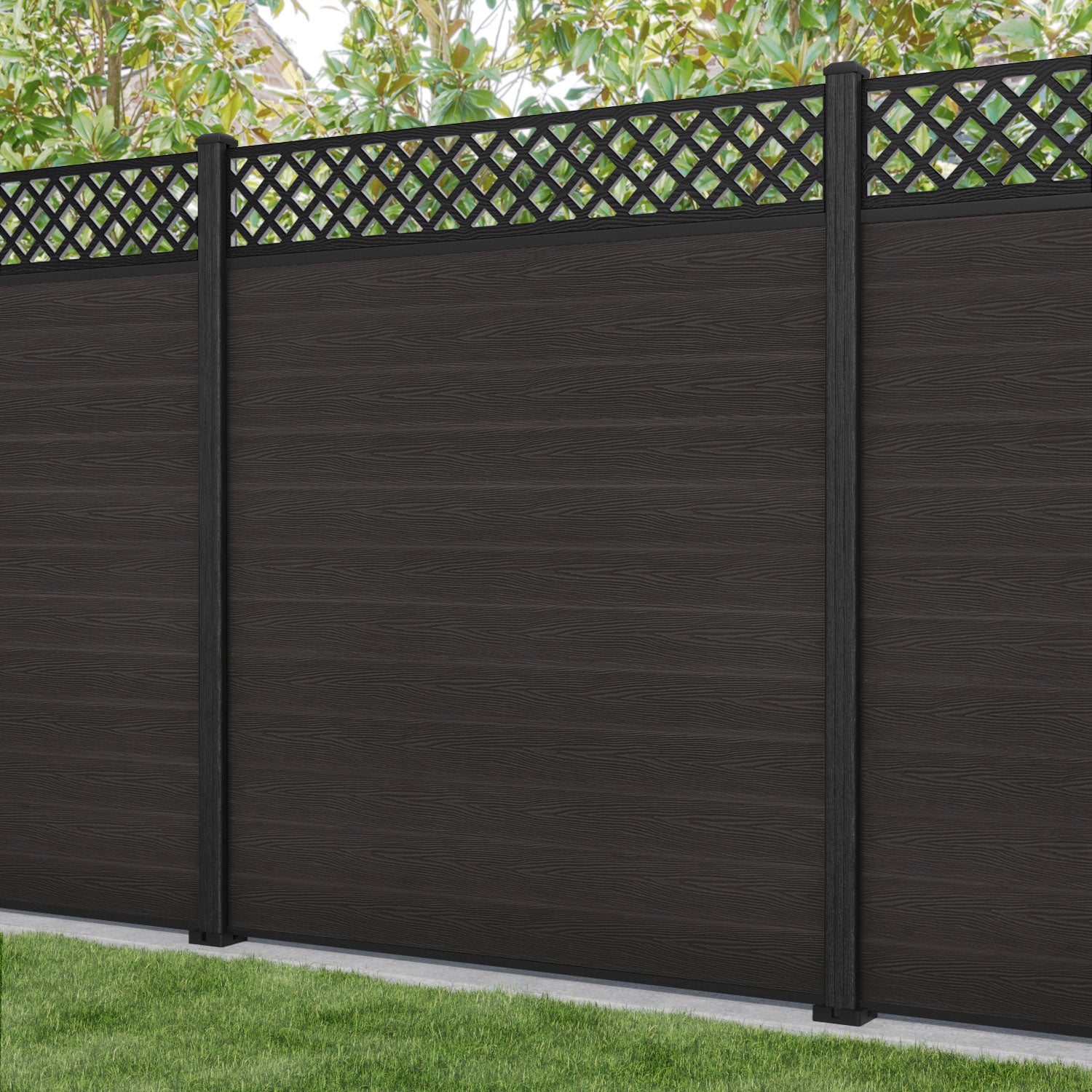 Classic Hive Fence Panel - Dark Oak - with our composite posts