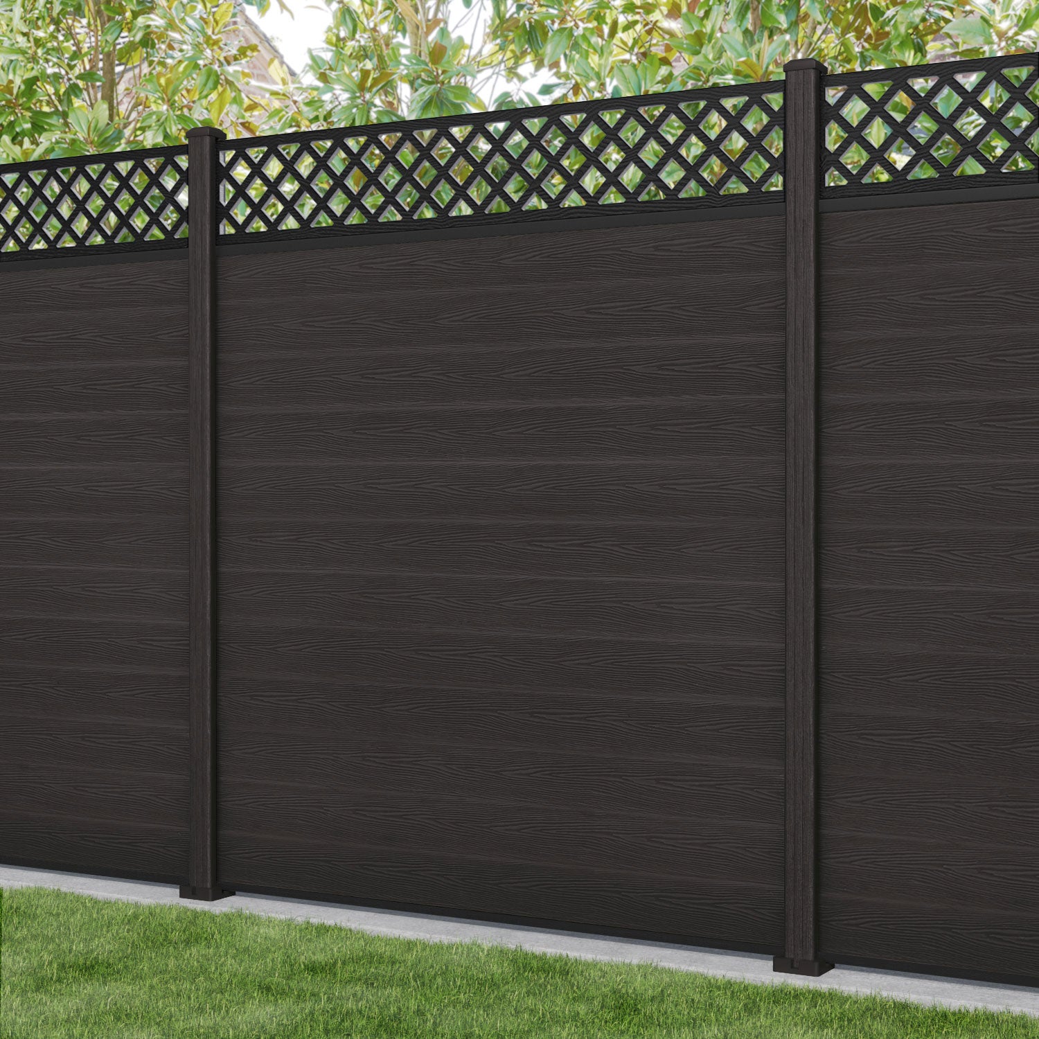 Classic Hive Fence Panel - Dark Oak - with our composite posts