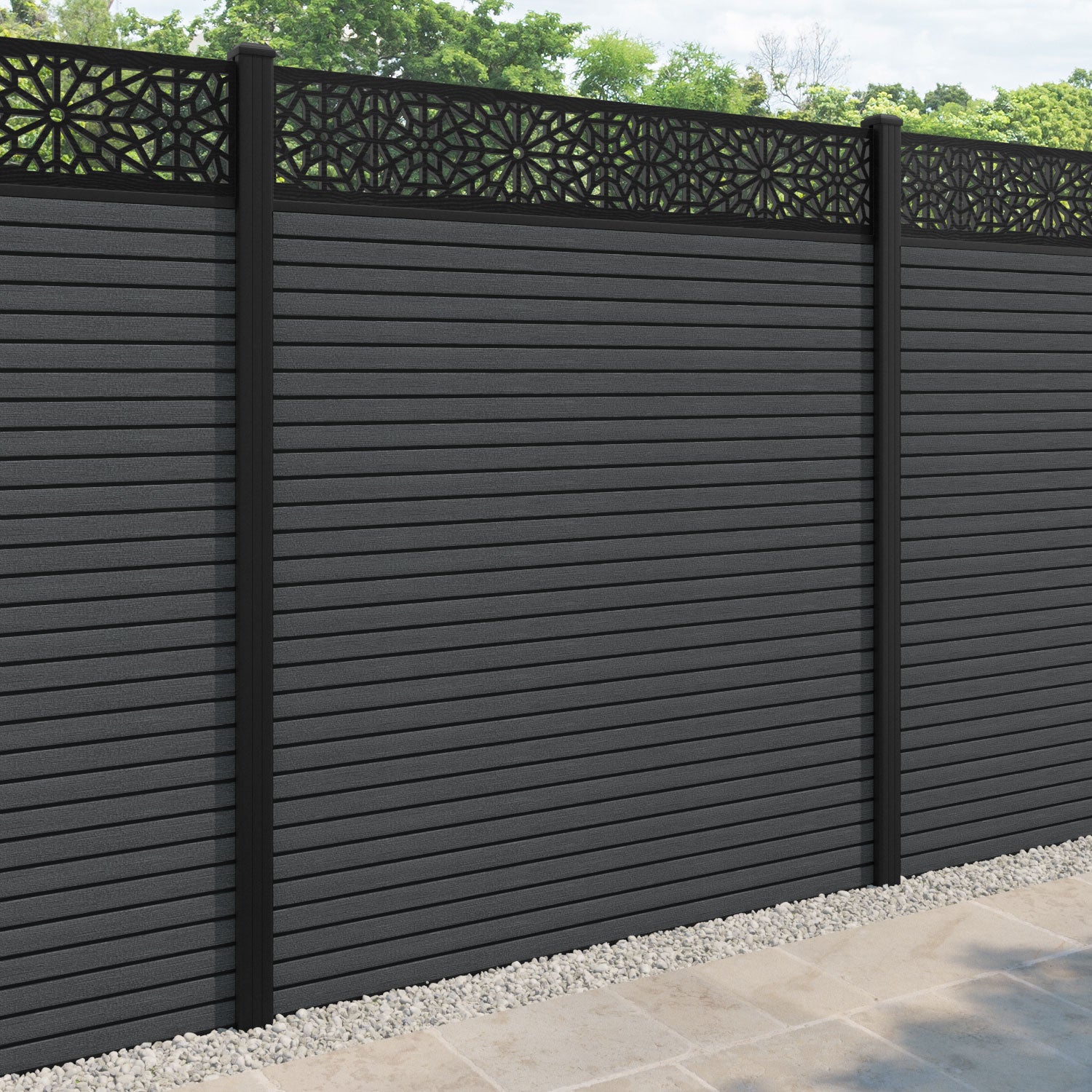 Hudson Alnara Fence Panel - Dark Grey - with our aluminium posts