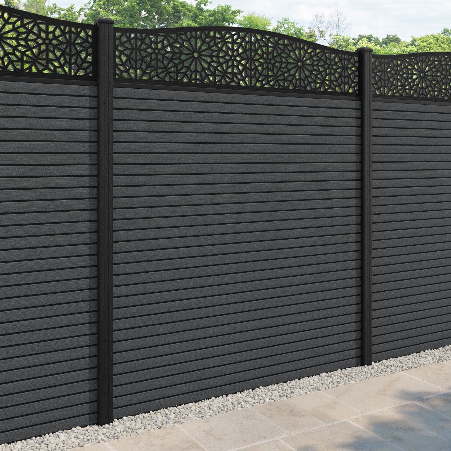 Hudson Alnara Curved Top Fence Panel - Dark Grey - with our composite posts