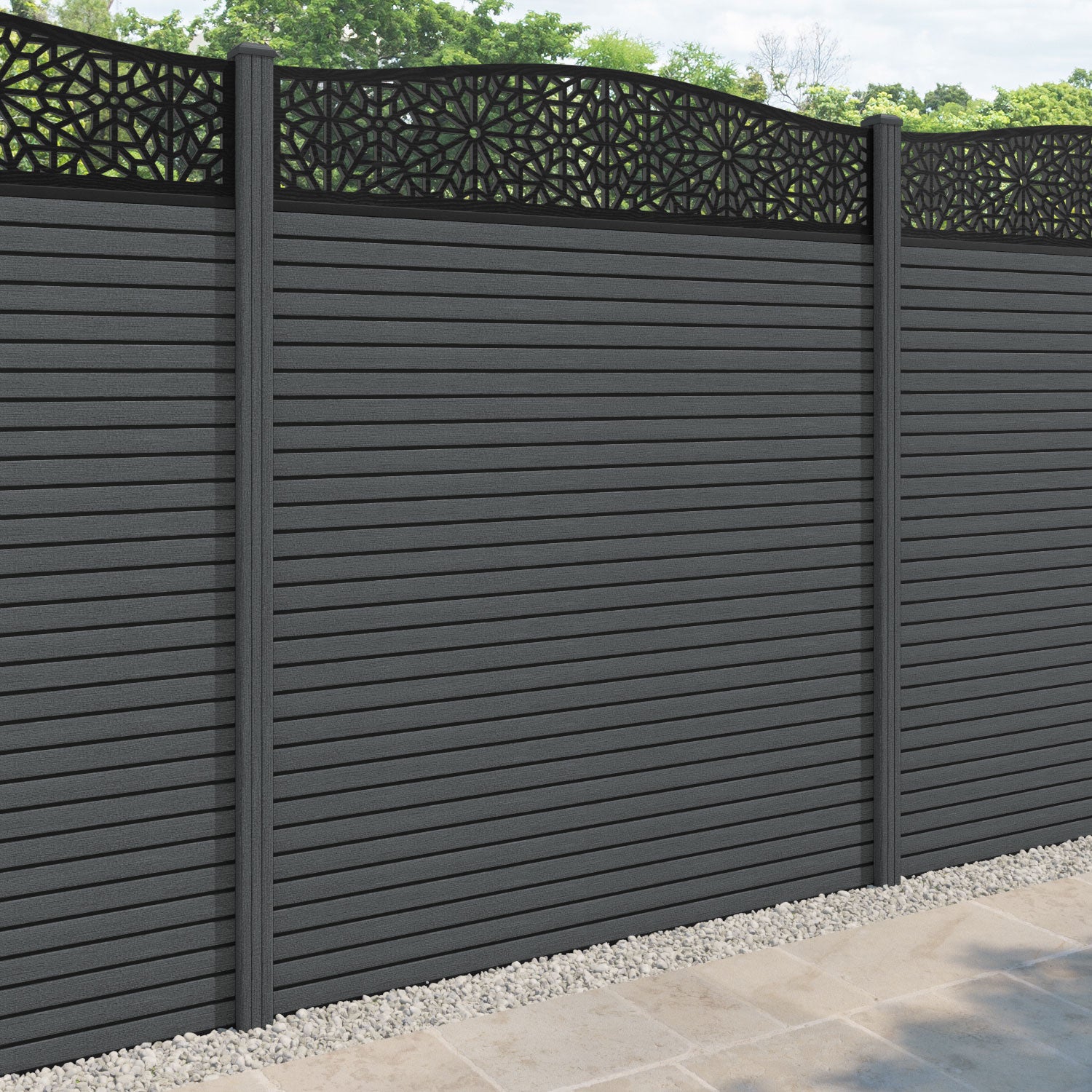 Hudson Alnara Curved Top Fence Panel - Dark Grey - with our composite posts