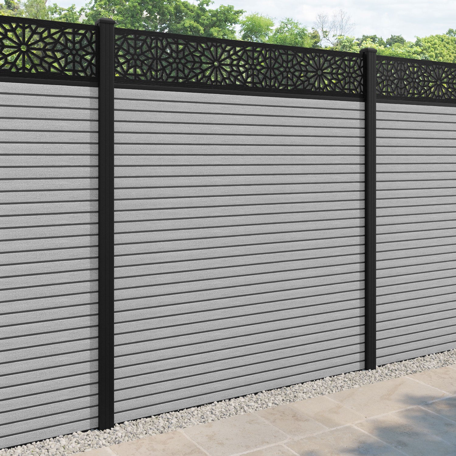 Hudson Alnara Fence Panel - Light Grey - with our aluminium posts