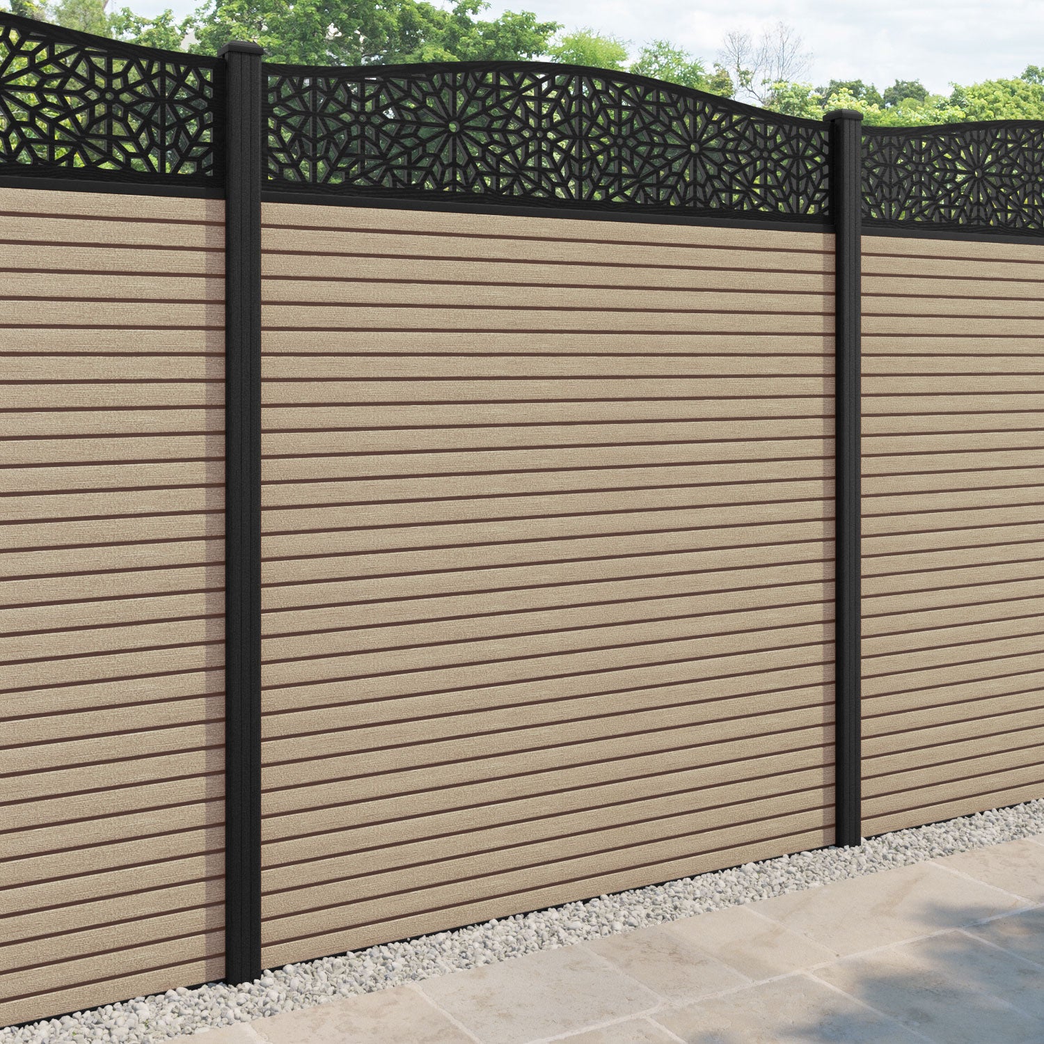 Hudson Alnara Curved Top Fence Panel - Light Oak - with our composite posts