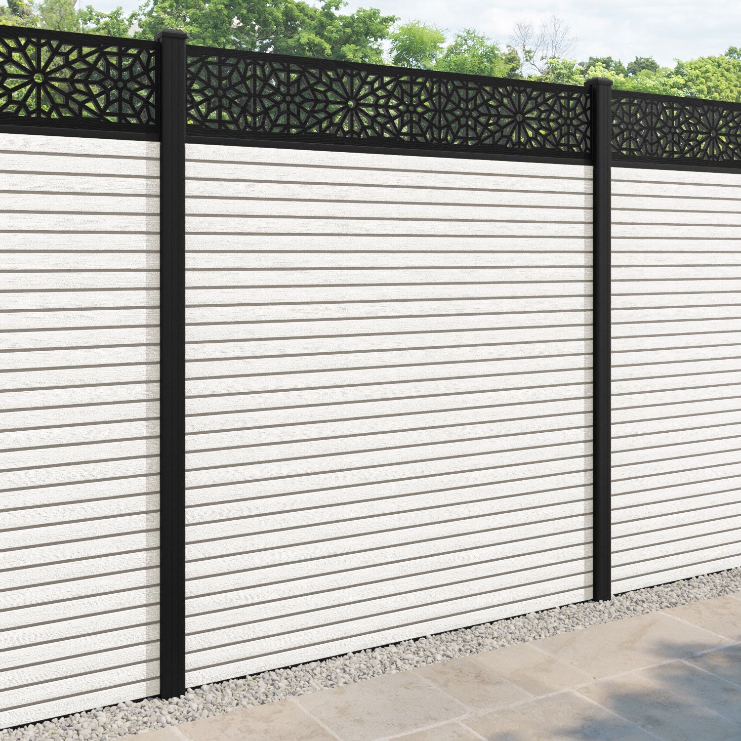 Hudson Alnara Fence Panel - Light Stone - with our aluminium posts