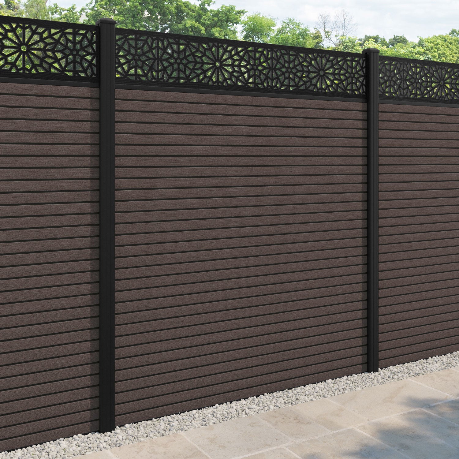 Hudson Alnara Fence Panel - Mid Brown - with our aluminium posts