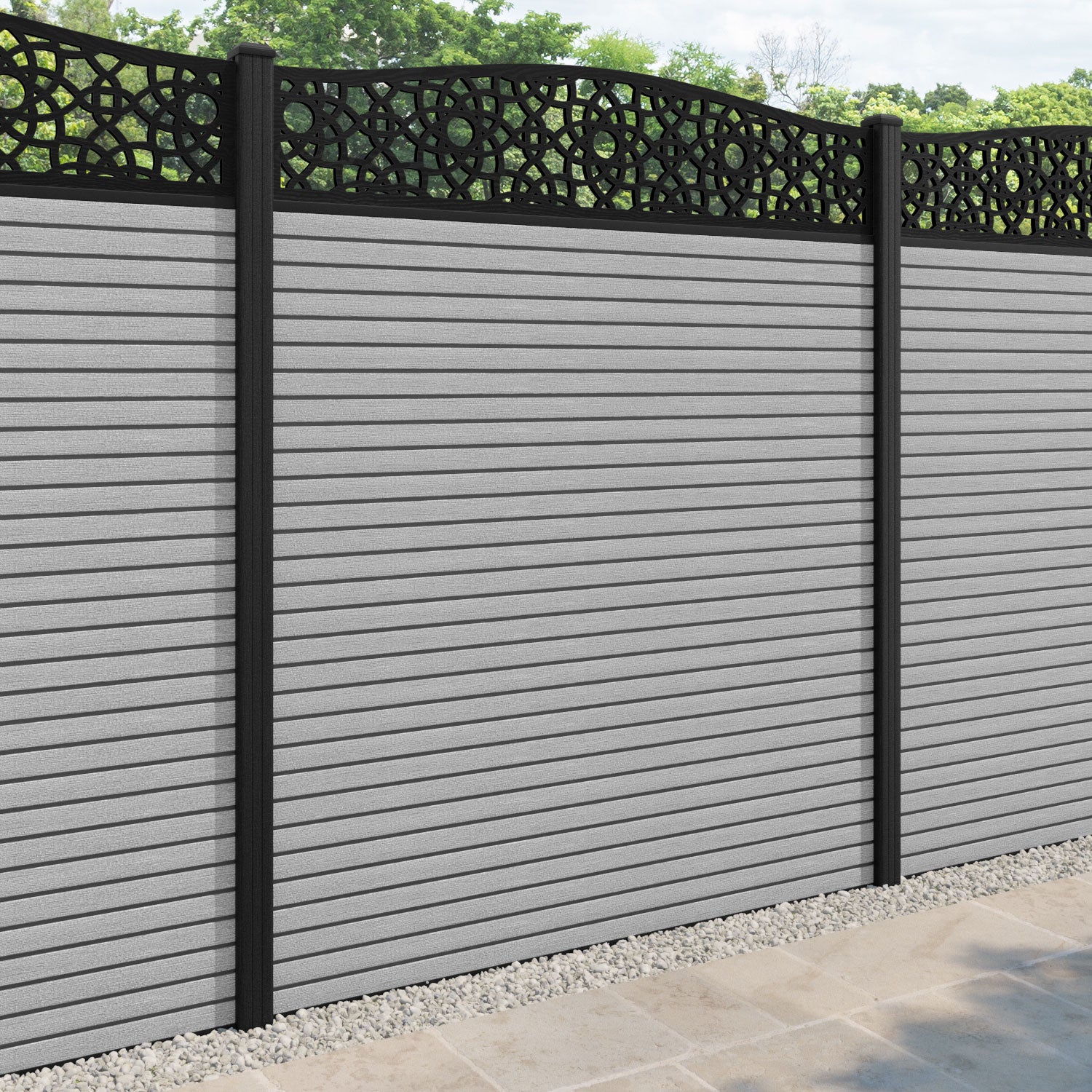 Hudson Ambar Curved Top Fence Panel - Light Grey - with our composite posts