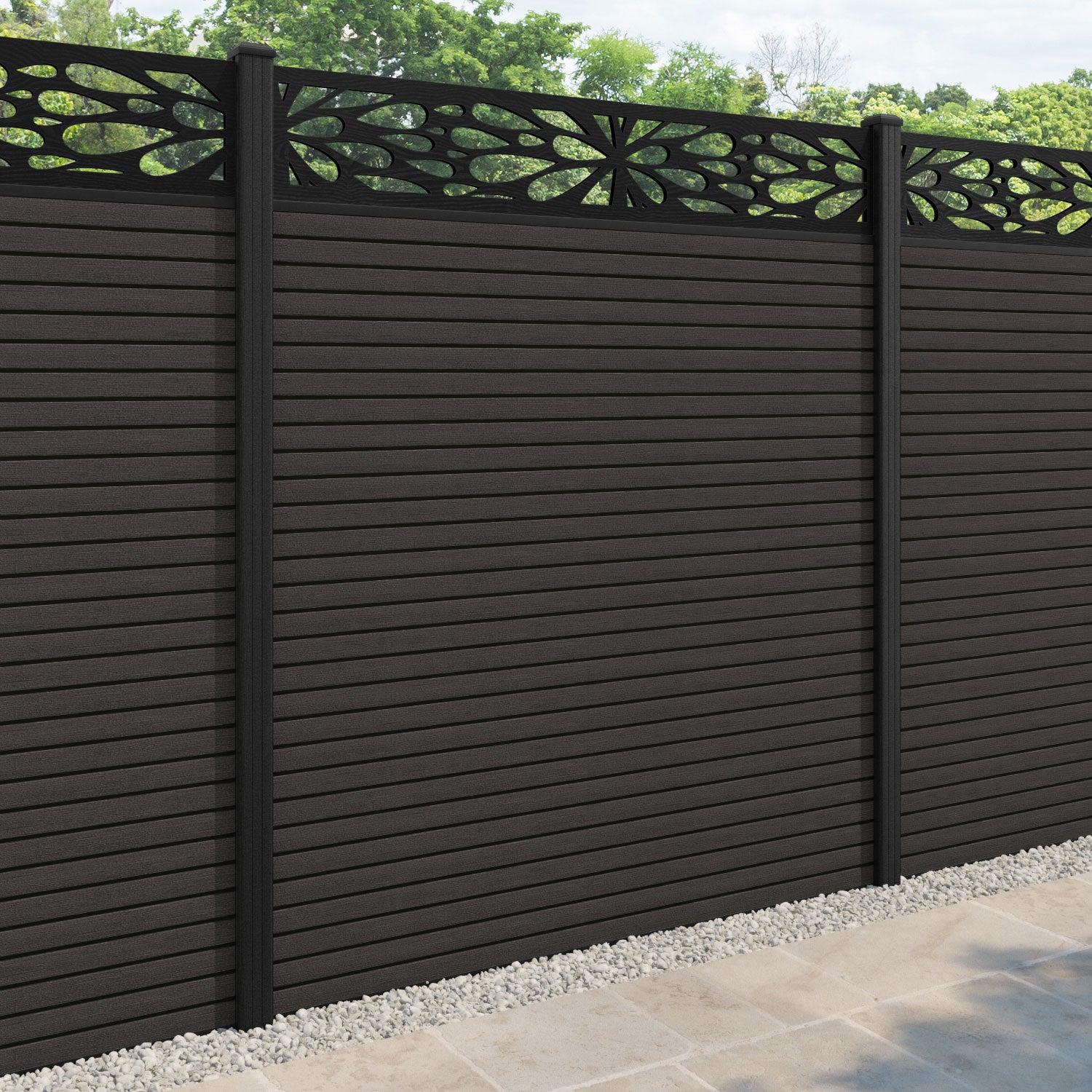 Hudson Blossom Fence Panel - Dark Oak - with our composite posts