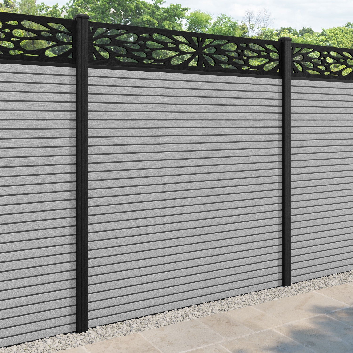 Hudson Blossom Fence Panel - Light Grey - with our composite posts