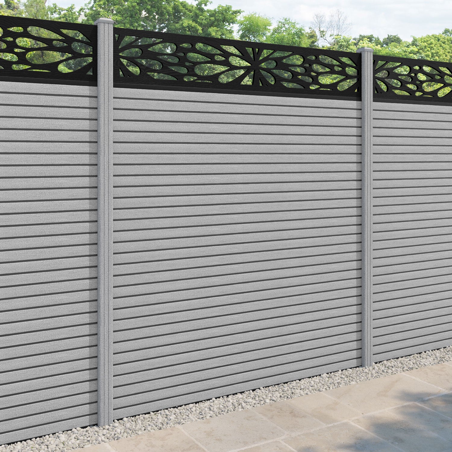 Hudson Blossom Fence Panel - Light Grey - with our composite posts