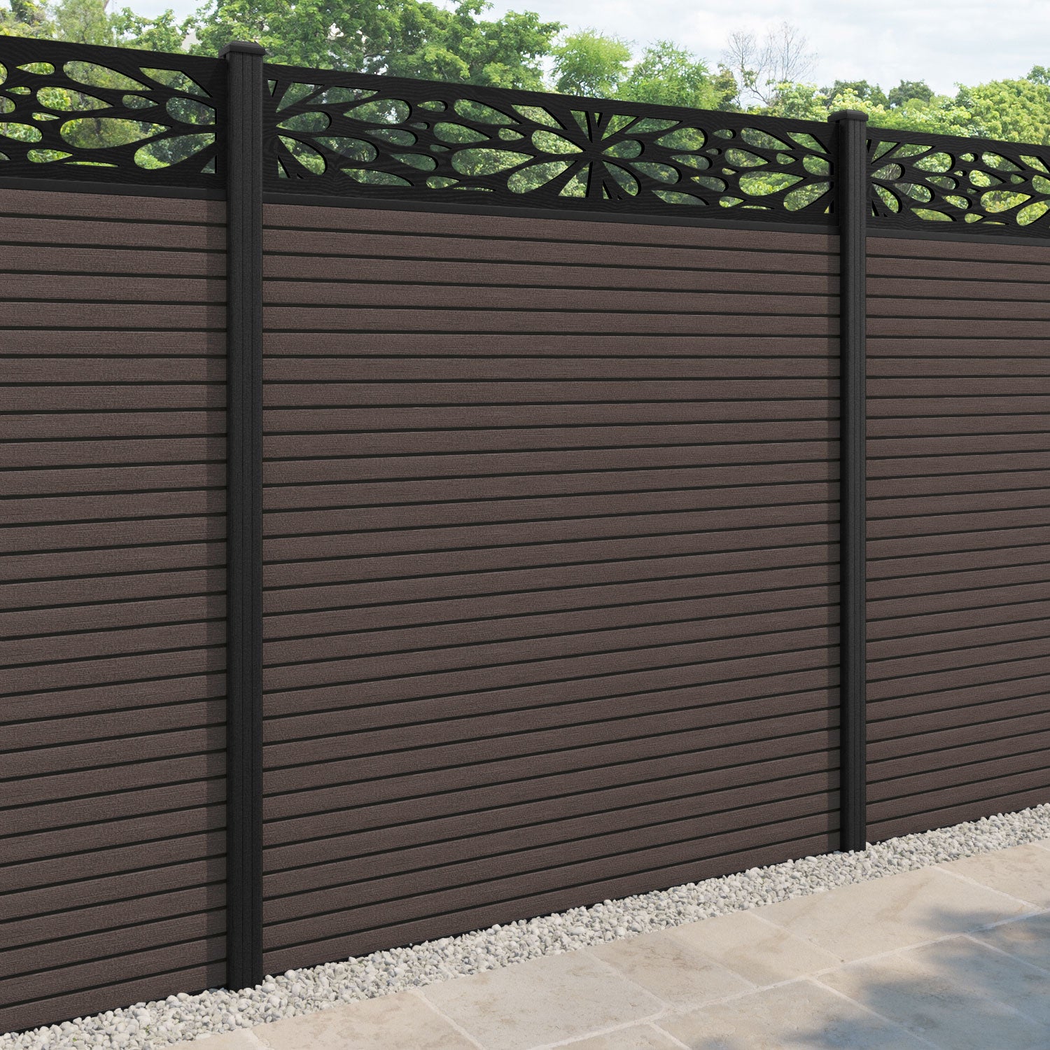 Hudson Blossom Fence Panel - Mid Brown - with our composite posts