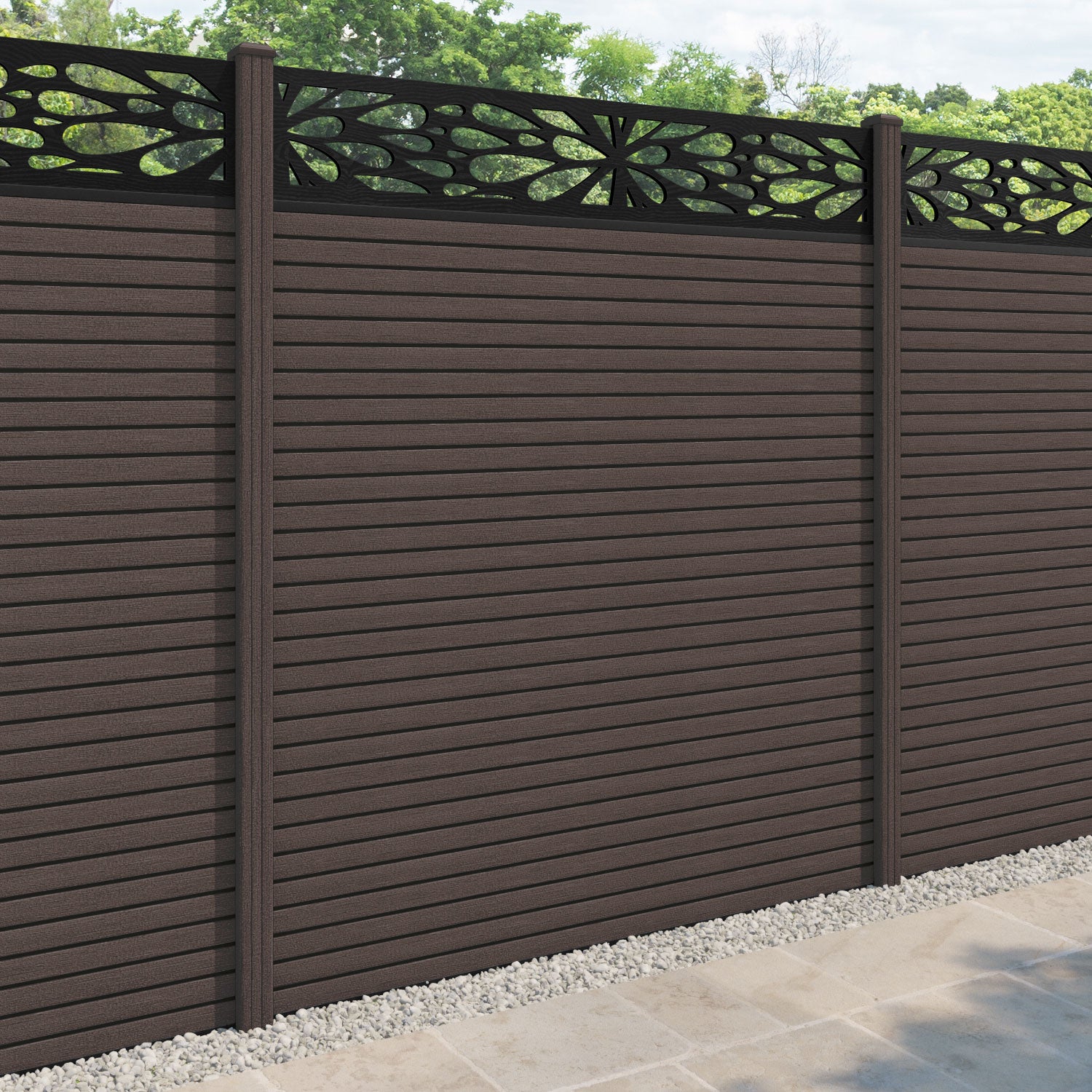 Hudson Blossom Fence Panel - Mid Brown - with our composite posts