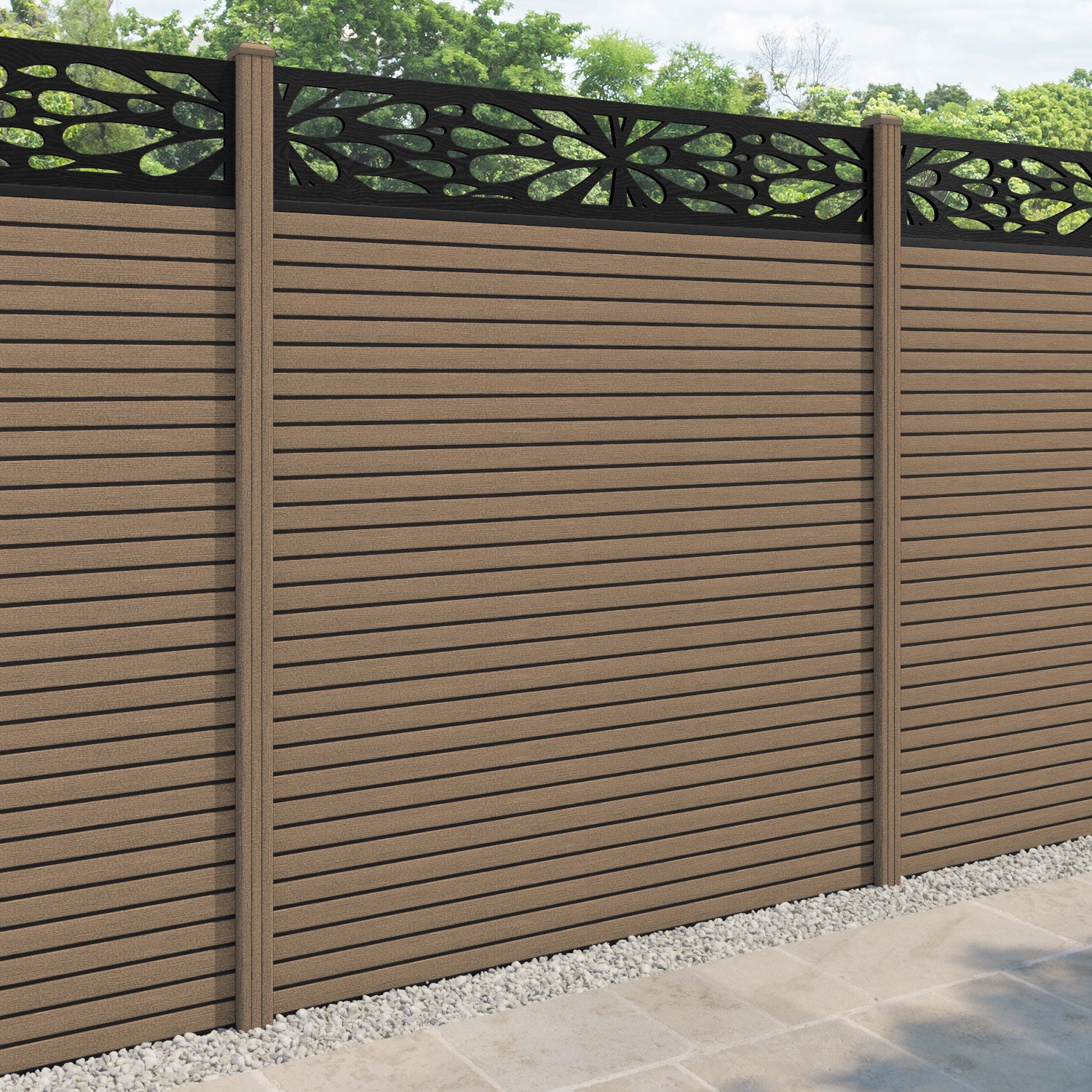 Hudson Blossom Fence Panel - Teak - with our composite posts