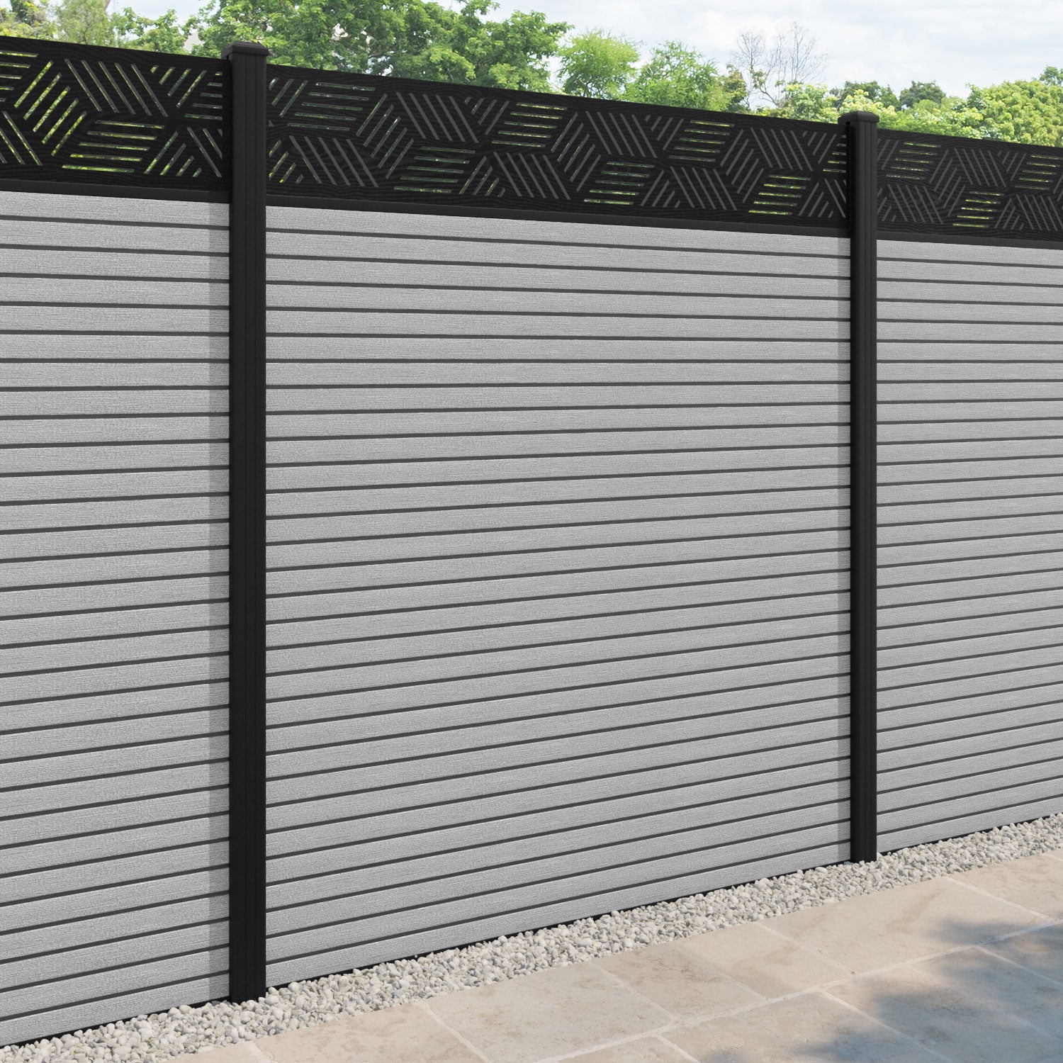 Hudson Cubed Fence Panel - Light Grey - with our aluminium posts