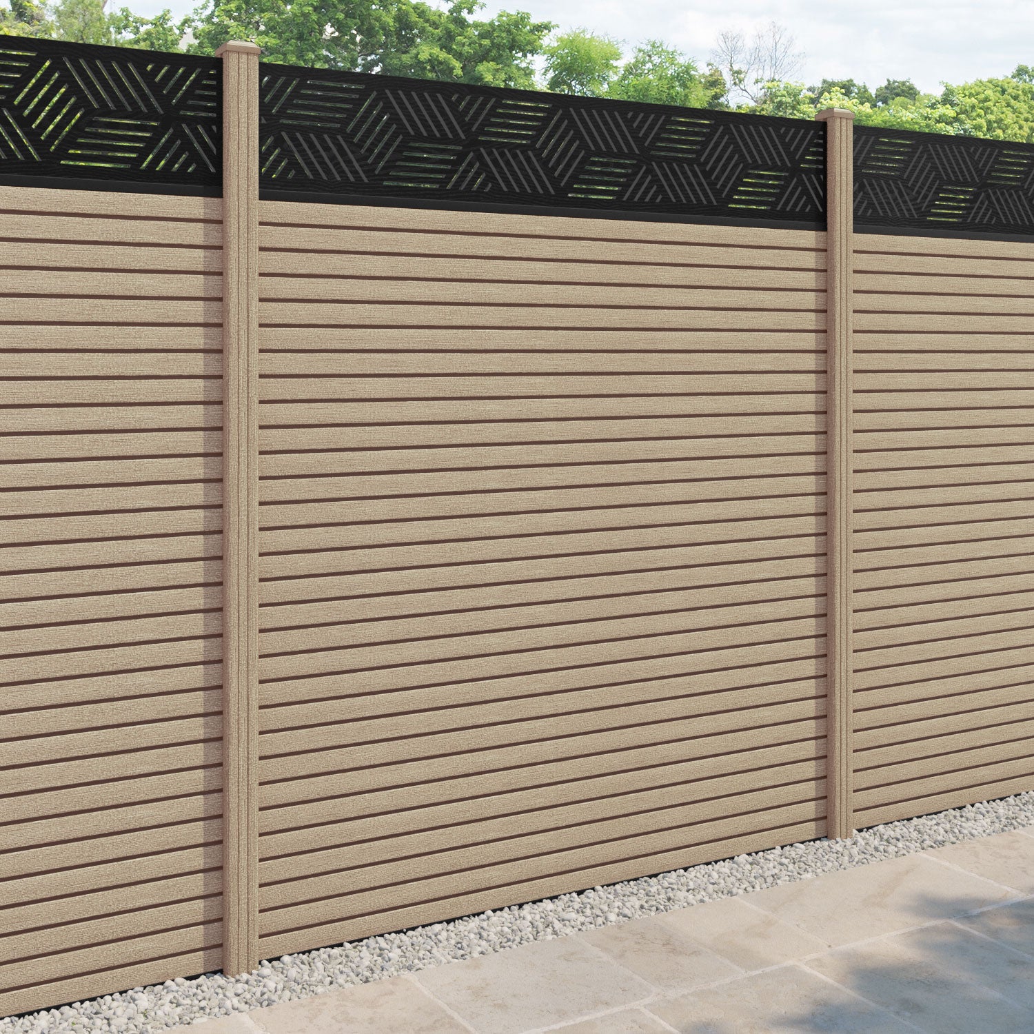 Hudson Cubed Fence Panel - Light Oak - with our composite posts