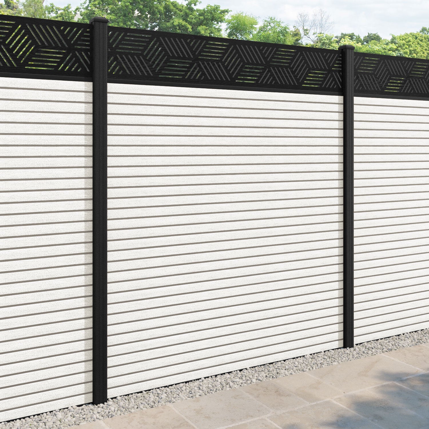 Hudson Cubed Fence Panel - Light Stone - with our composite posts