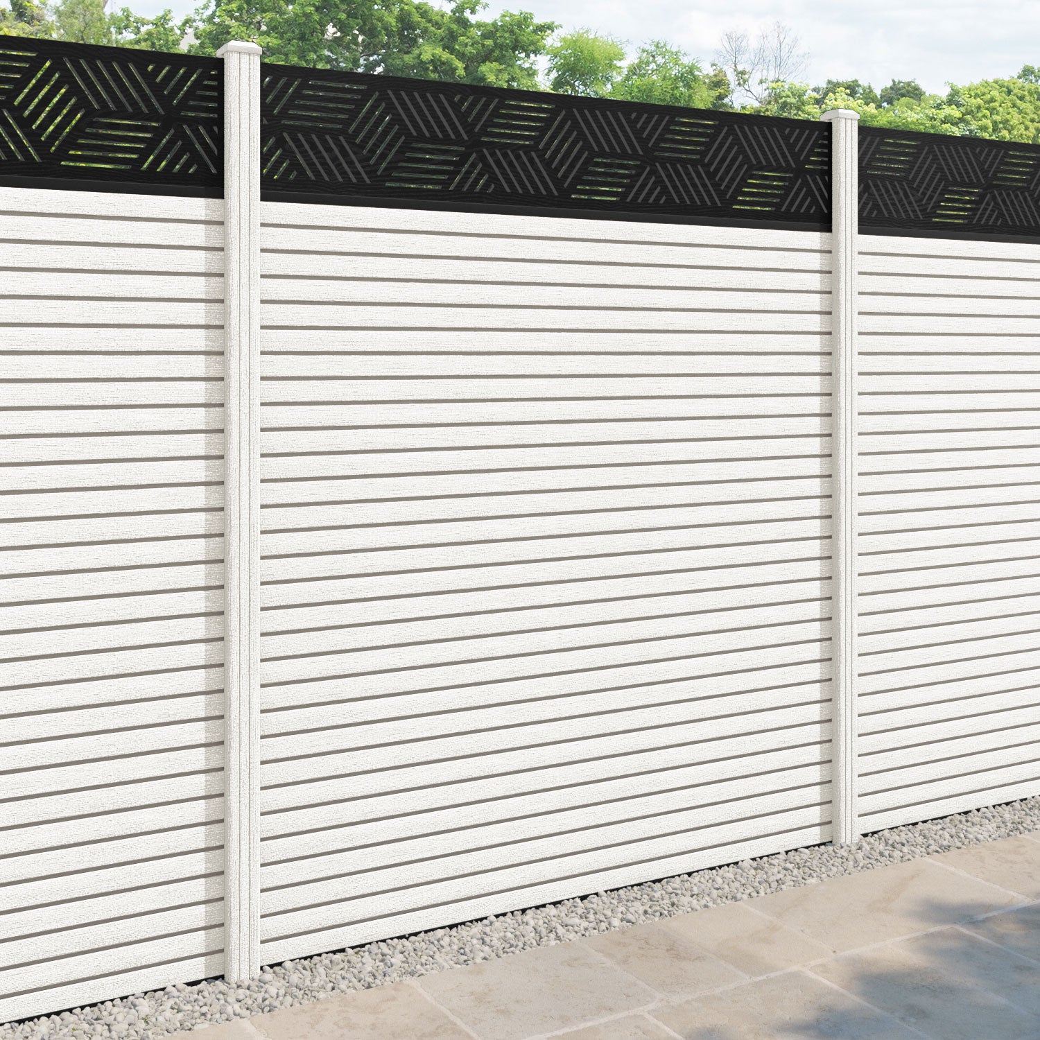 Hudson Cubed Fence Panel - Light Stone - with our composite posts
