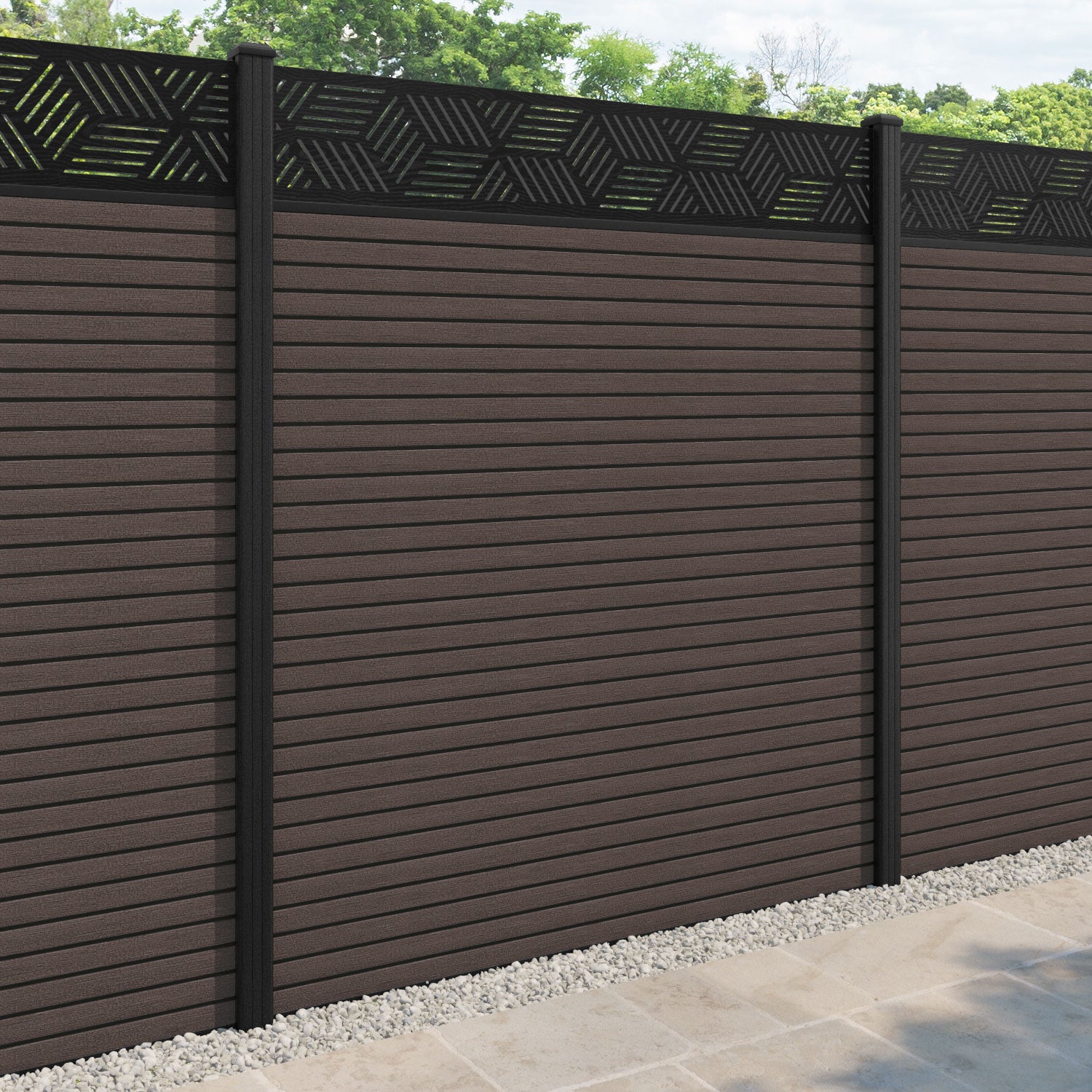 Hudson Cubed Fence Panel - Mid Brown - with our composite posts