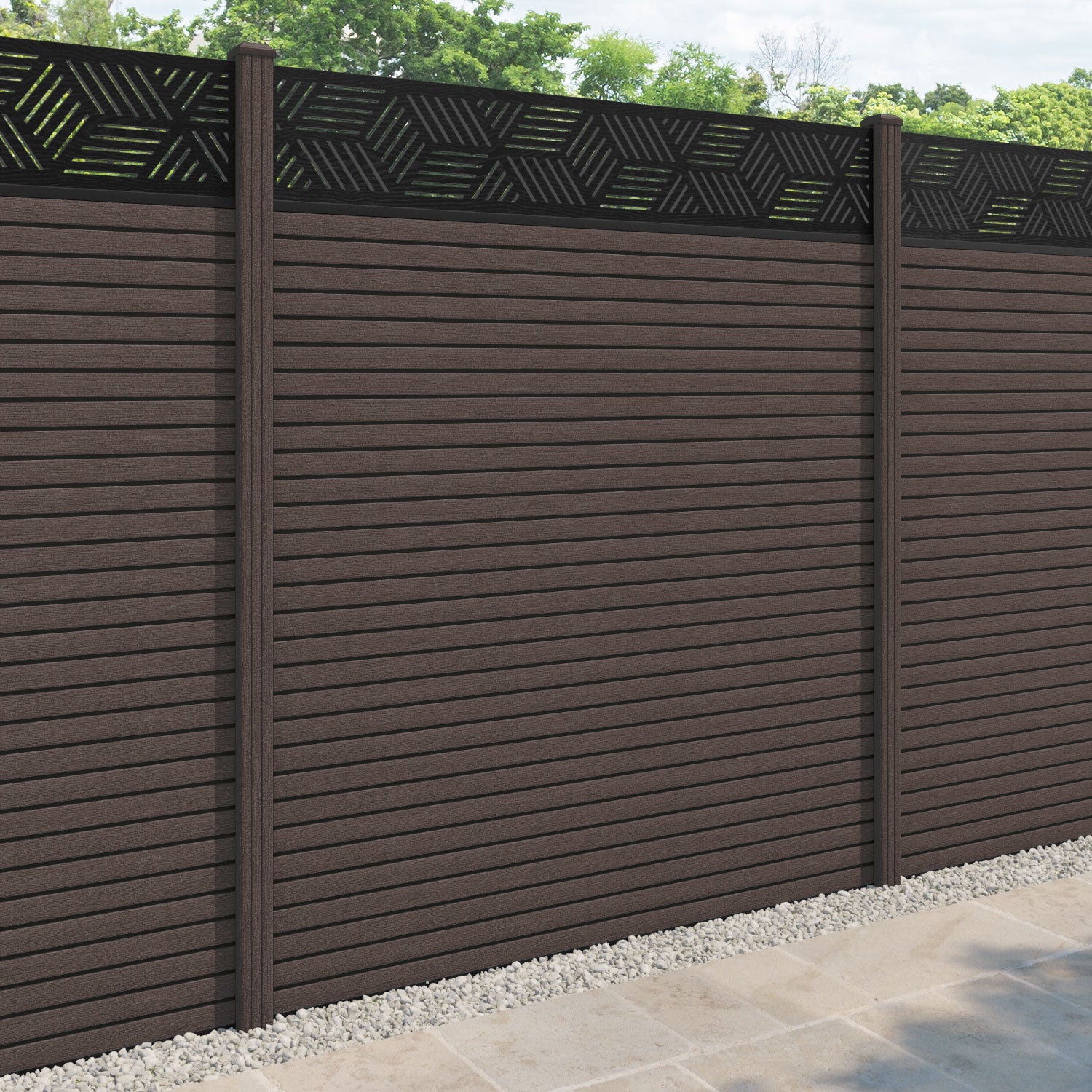 Hudson Cubed Fence Panel - Mid Brown - with our composite posts
