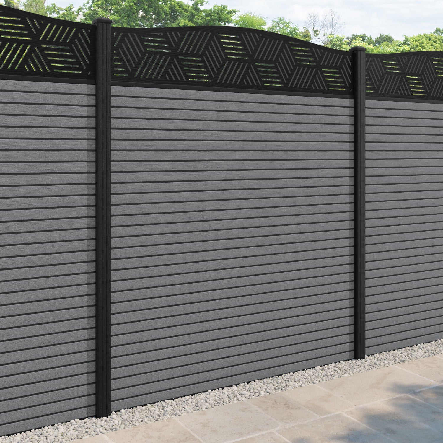 Hudson Cubed Curved Top Fence Panel - Mid Grey - with our composite posts