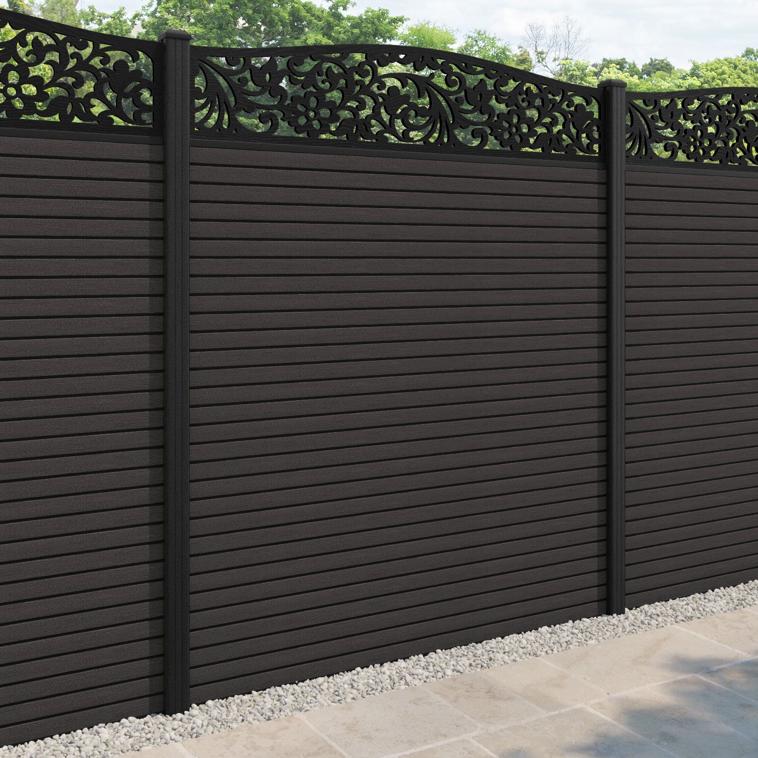 Hudson Eden Curved Top Fence Panel - Dark Oak - with our composite posts