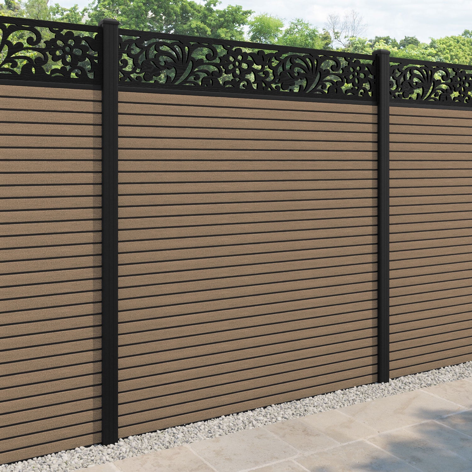 Hudson Eden Fence Panel - Teak - with our aluminium posts