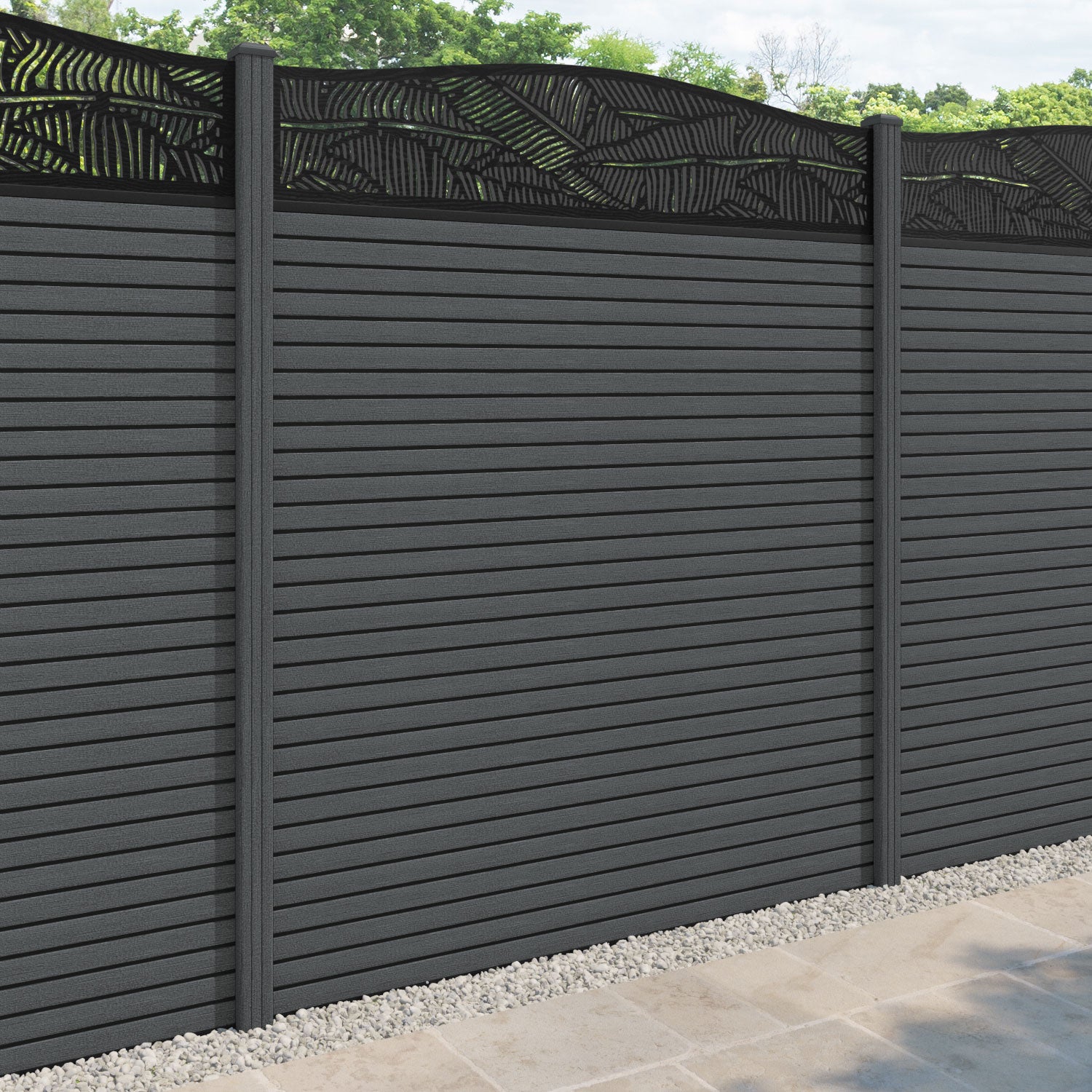 Hudson Feather Curved Top Fence Panel - Dark Grey - with our composite posts