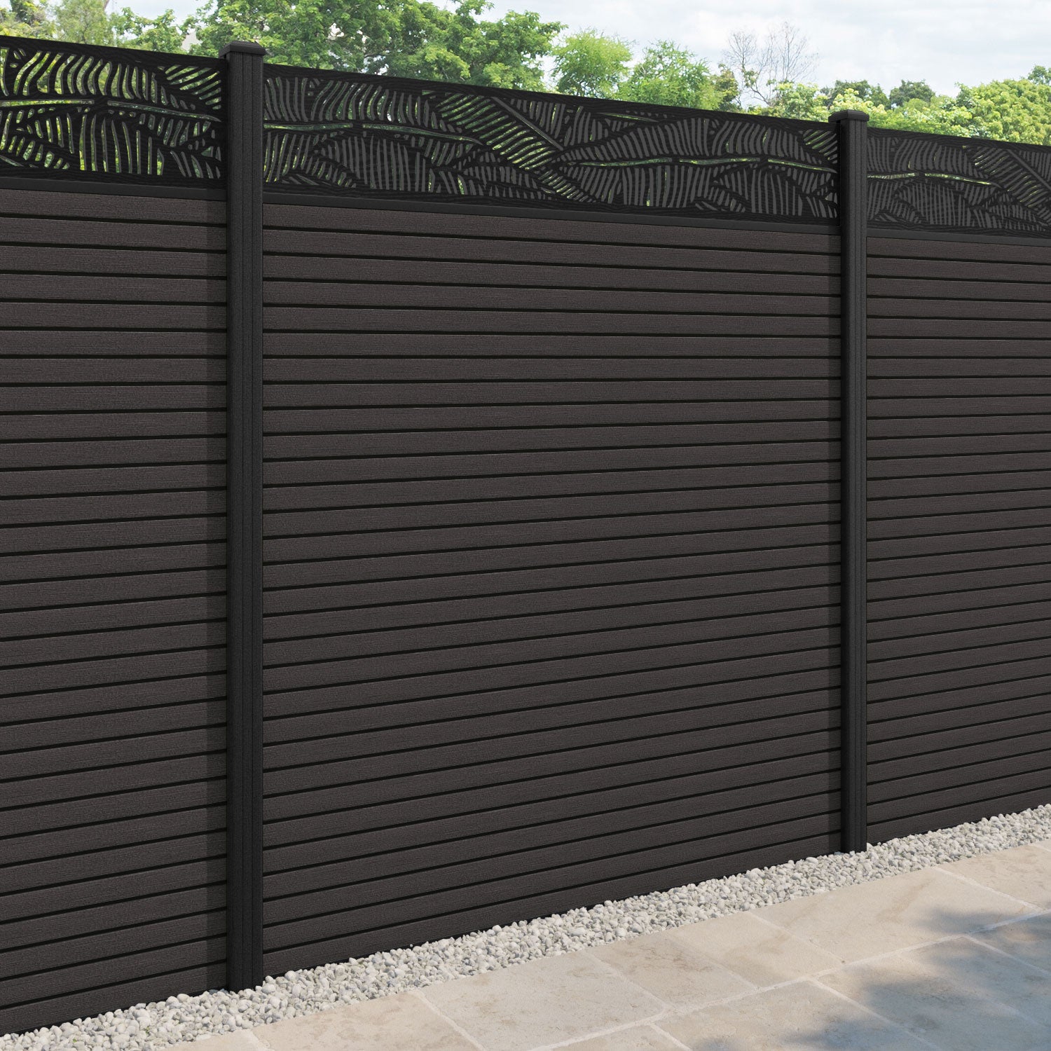 Hudson Feather Fence Panel - Dark Oak - with our composite posts