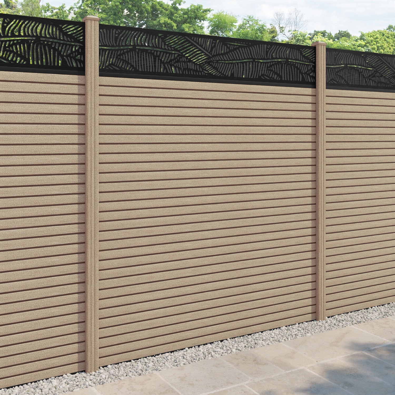 Hudson Feather Fence Panel - Light Oak - with our composite posts