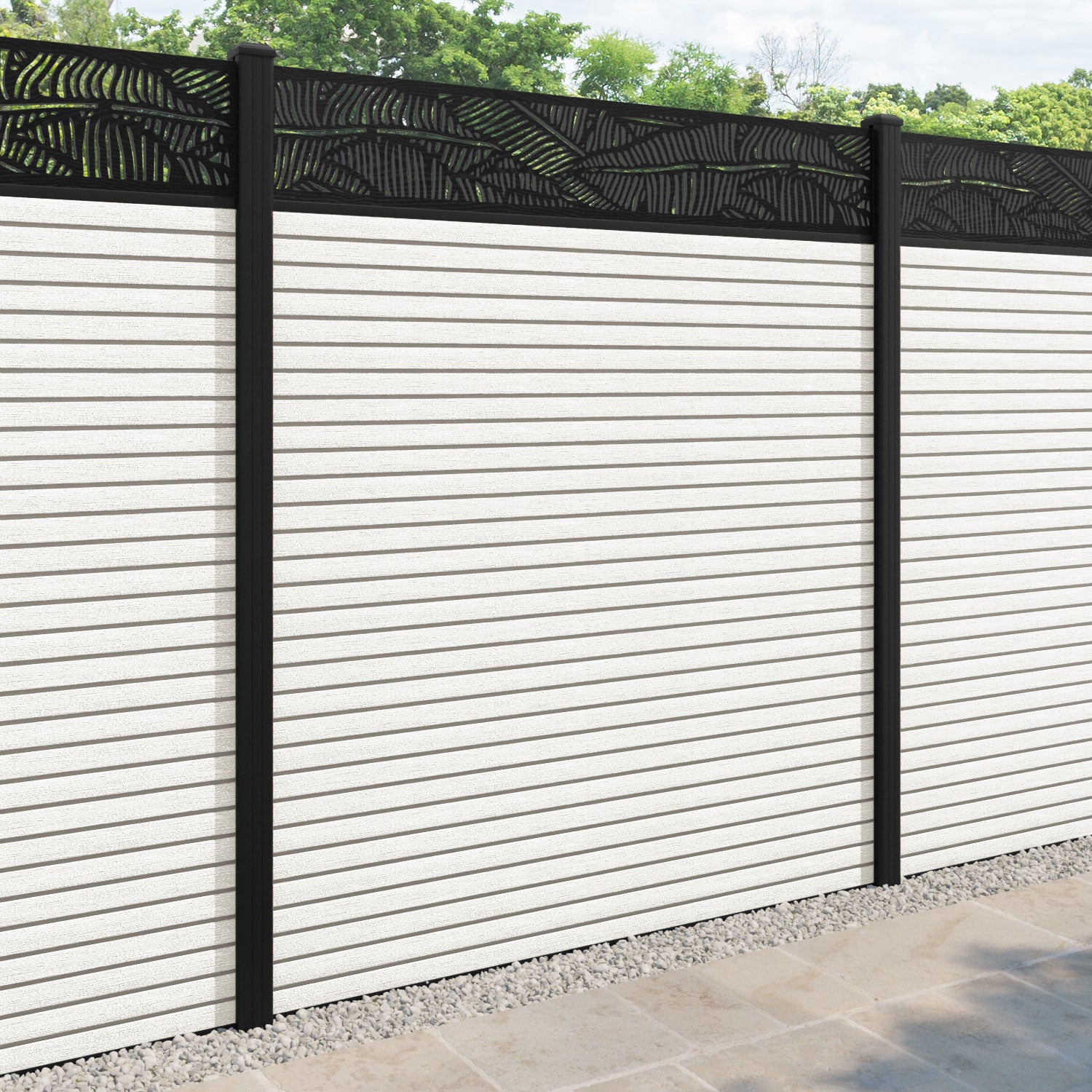 Hudson Feather Fence Panel - Light Stone - with our aluminium posts