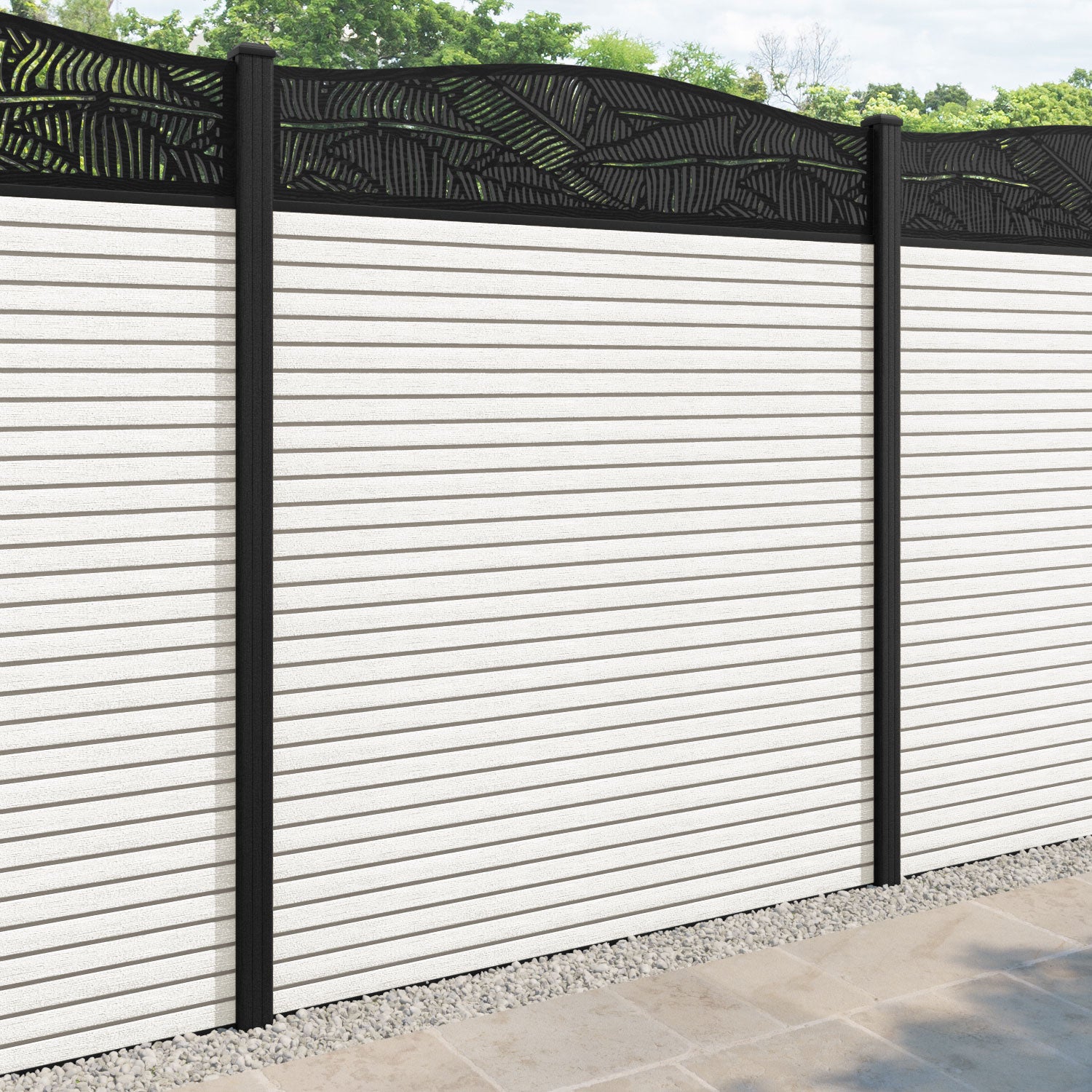 Hudson Feather Curved Top Fence Panel - Light Stone - with our composite posts