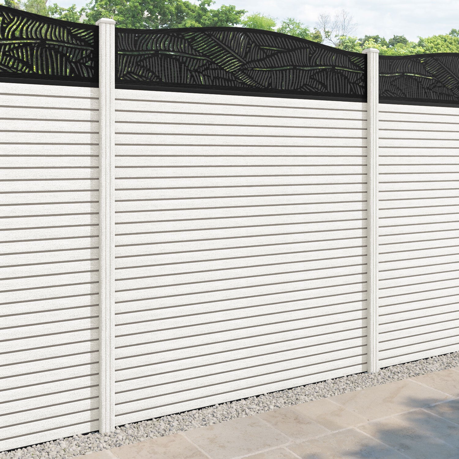Hudson Feather Curved Top Fence Panel - Light Stone - with our composite posts