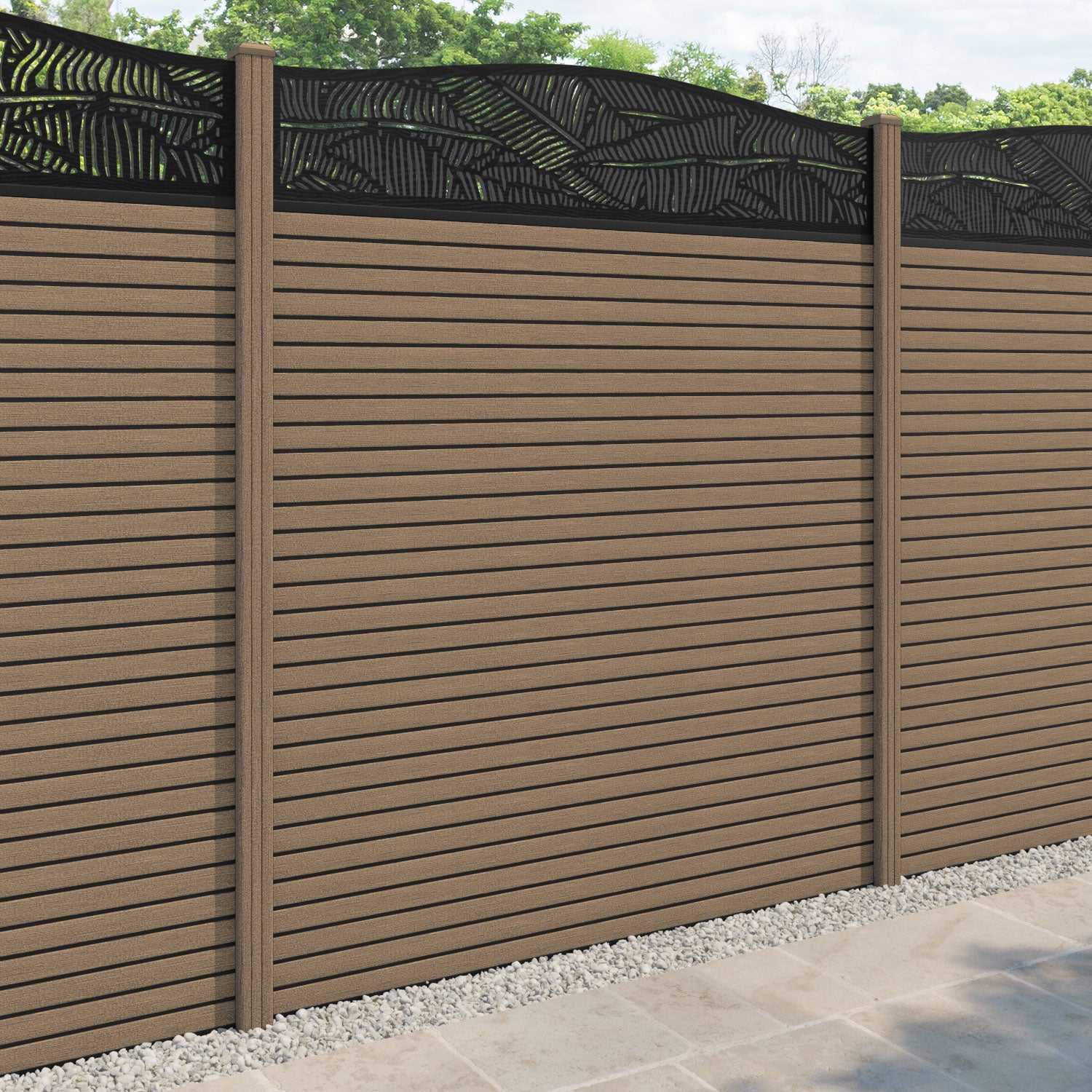 Hudson Feather Curved Top Fence Panel - Teak - with our composite posts