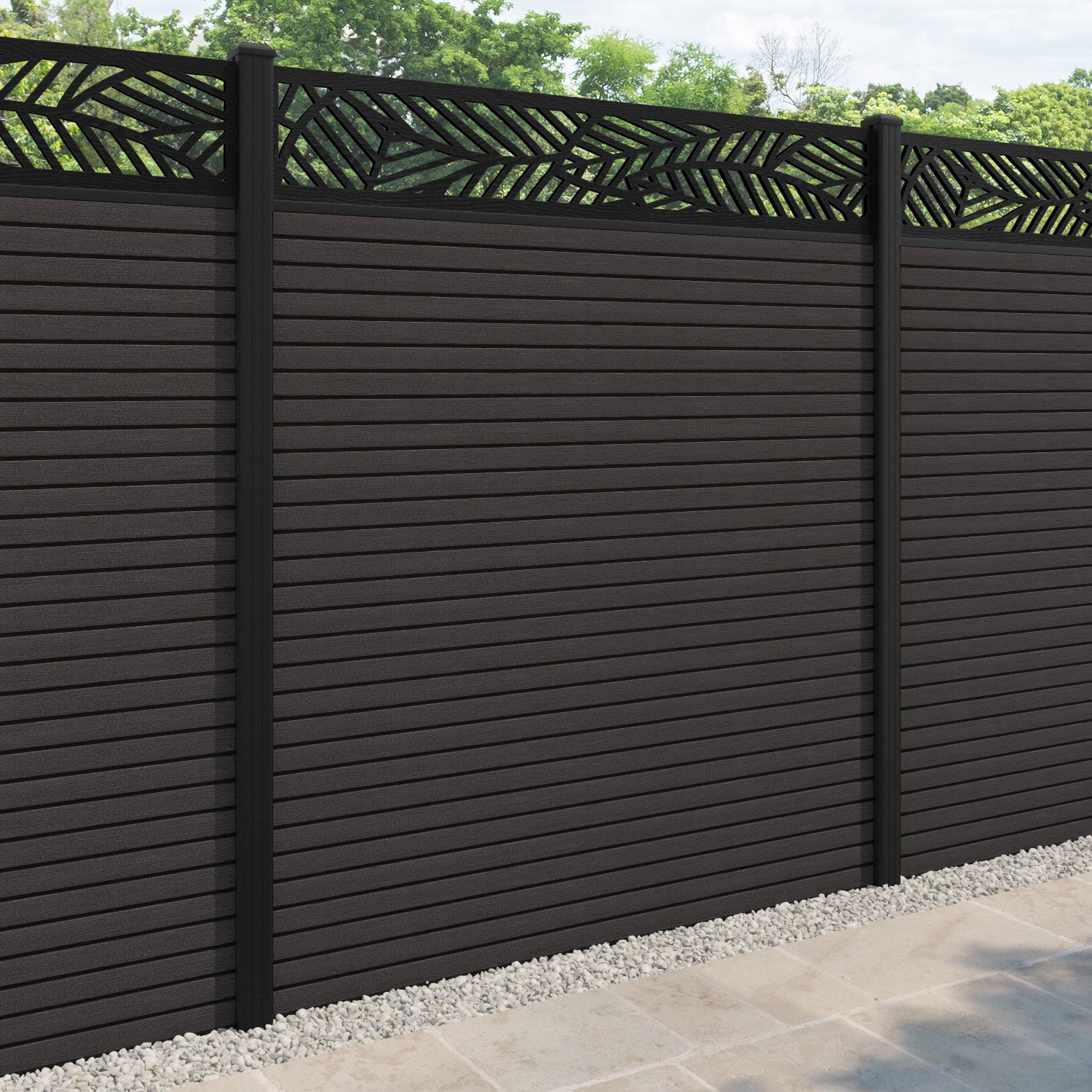 Hudson Habitat Fence Panel - Dark Oak - with our aluminium posts
