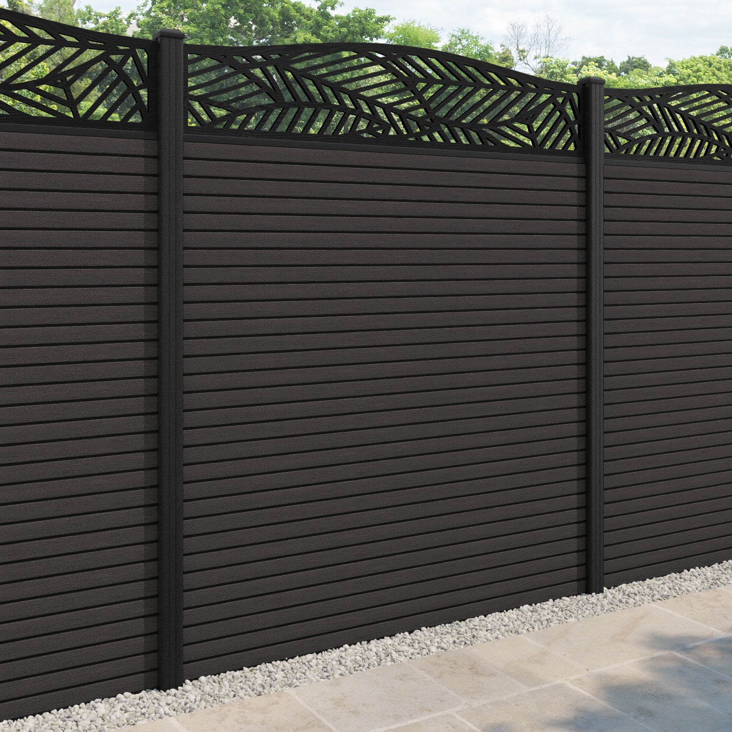 Hudson Habitat Curved Top Fence Panel - Dark Oak - with our composite posts